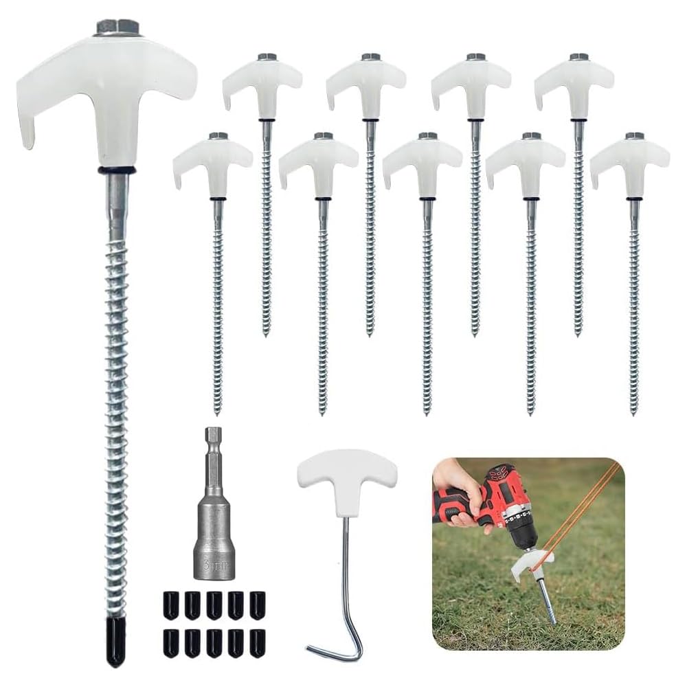 10 Stück Drehbare Zeltheringe mit Gewinde,Tellerkopfschrauben Camping,Heringe Erdnägel Stabil,Zelt Zubehör Camping Heringe Schrauben,schraubheringe für harten Boden,Wald,Wiesen,Gras,Robust & Stark