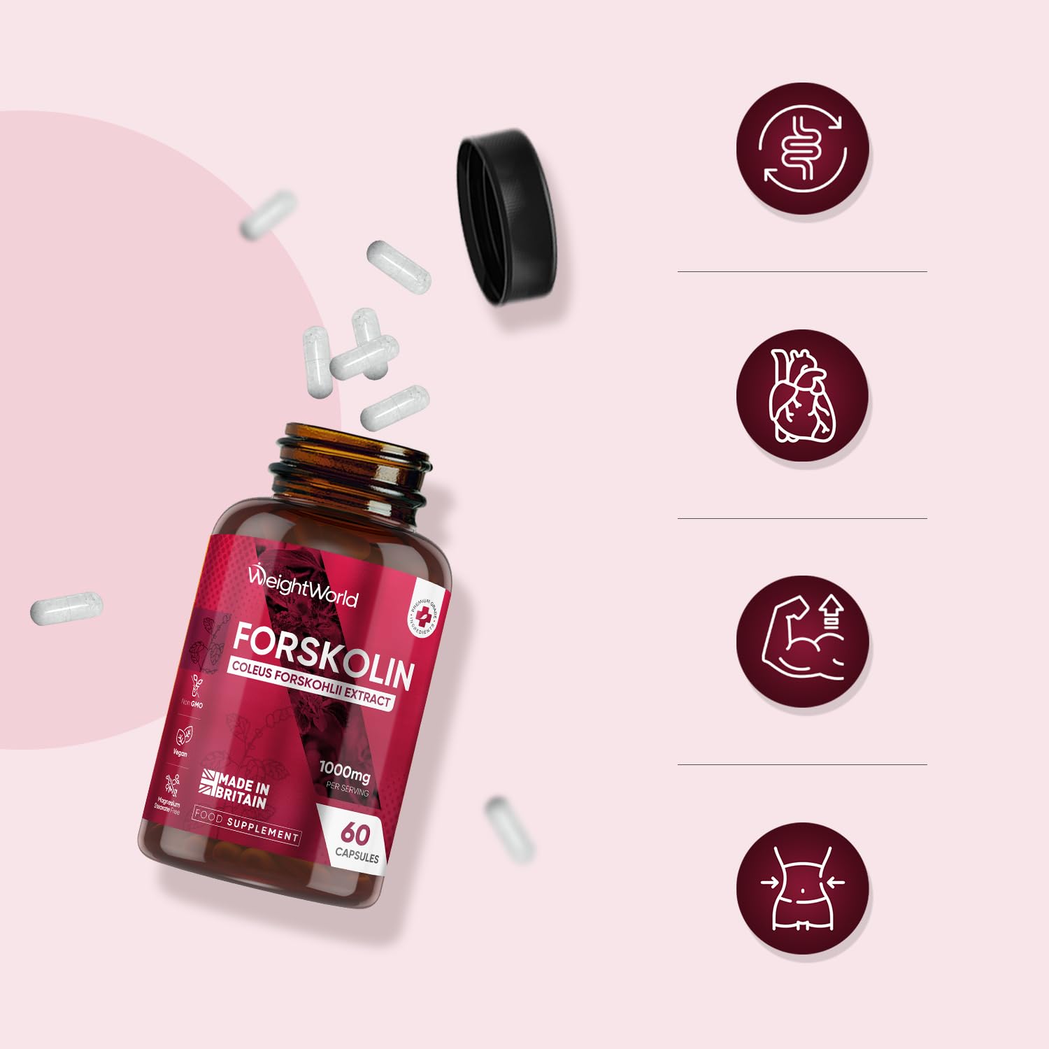 Forskolin Capsules 1000mg - 60 Vegan Capsules - Coleus Forskohlii Extract - Suitable for Keto & Low-Carb Diets - Allergen-Free & Non-GMO - Forskolin Supplement for Men & Women