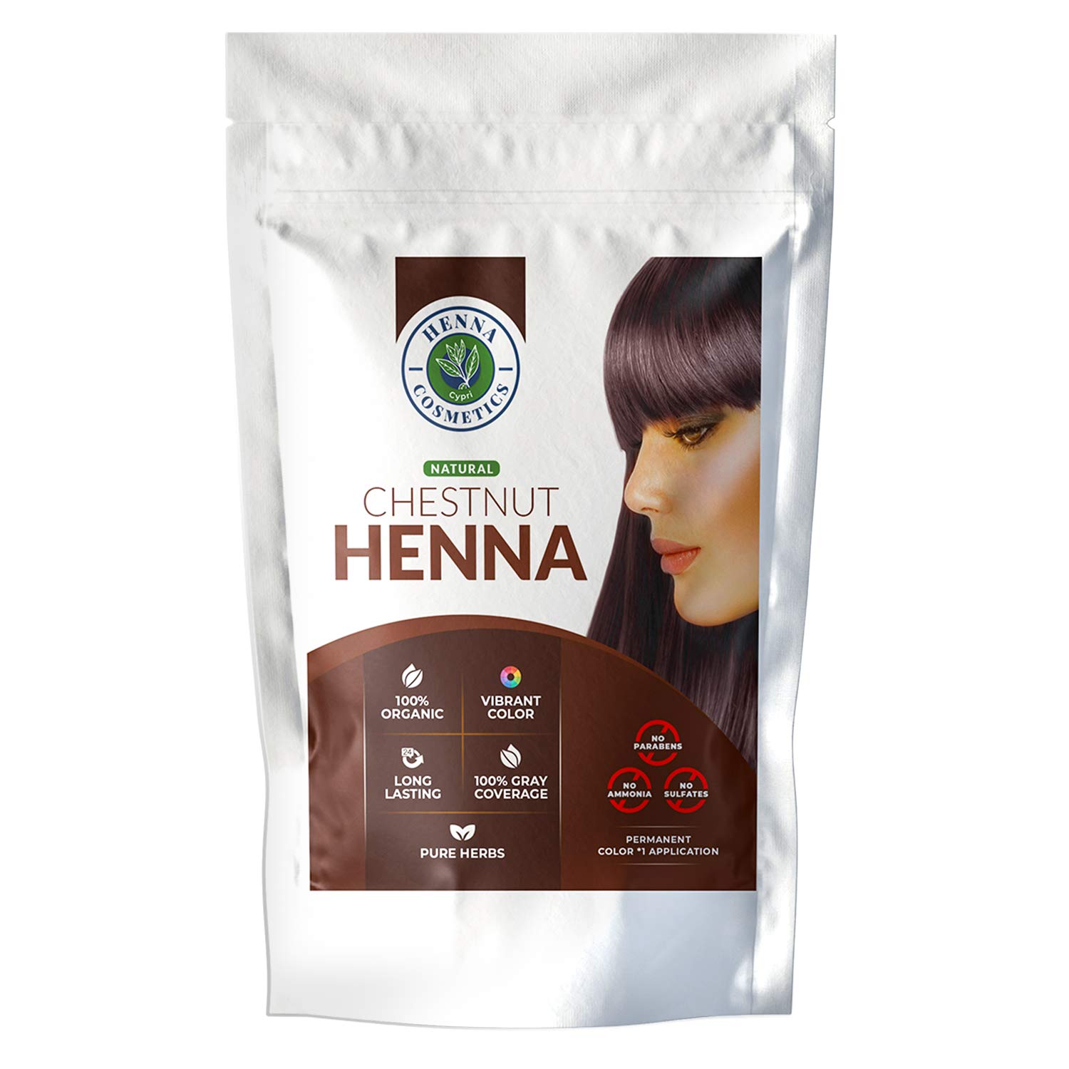 100% Pure Henna Powder, Hair Dye, Chestnut Color | 100 Grams / 3.5 ounces | Henna Cosmetics