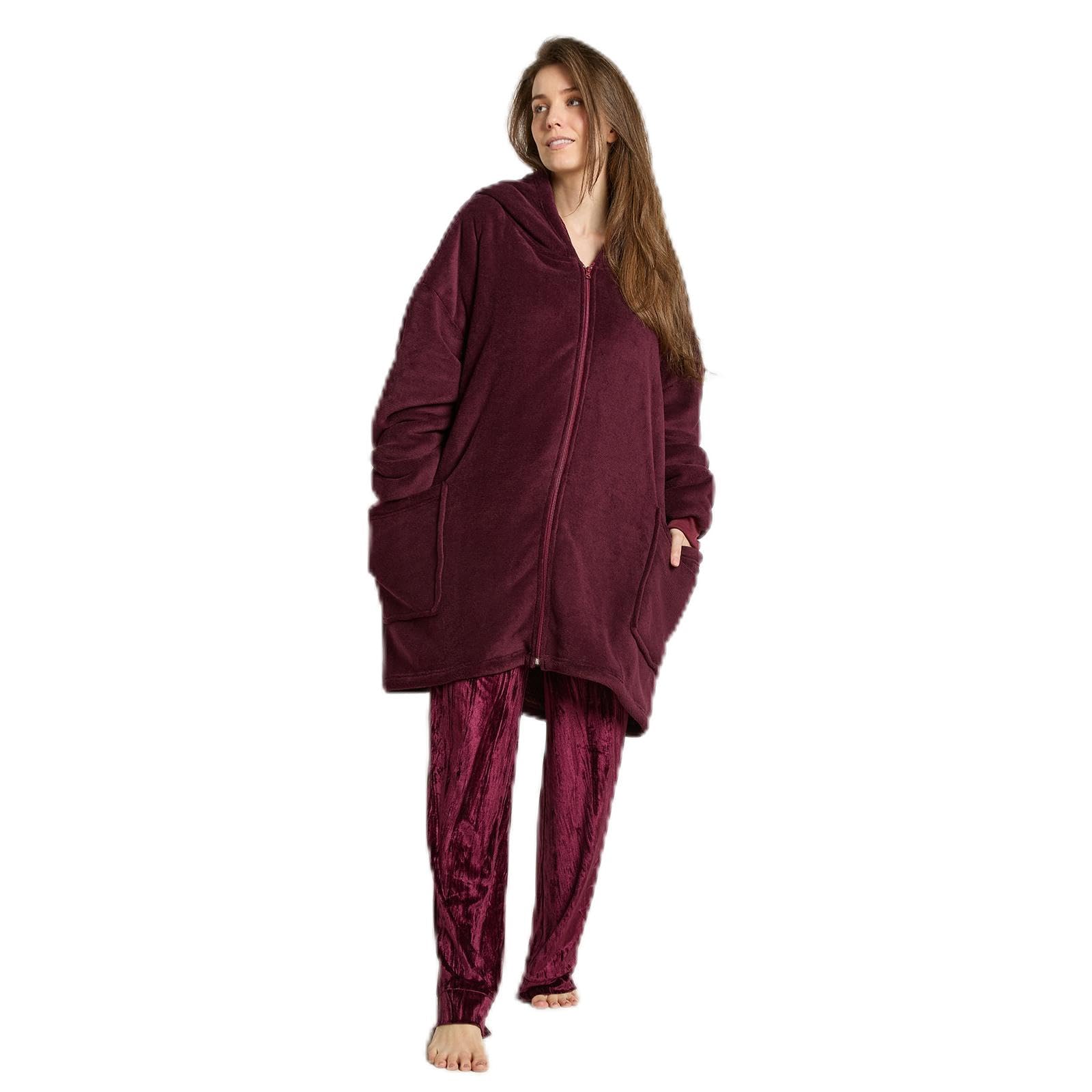 OHS Oversized Hoodie Women Zip Up Sherpa Fleece Wearable Blanket, Burgundy โ image 1