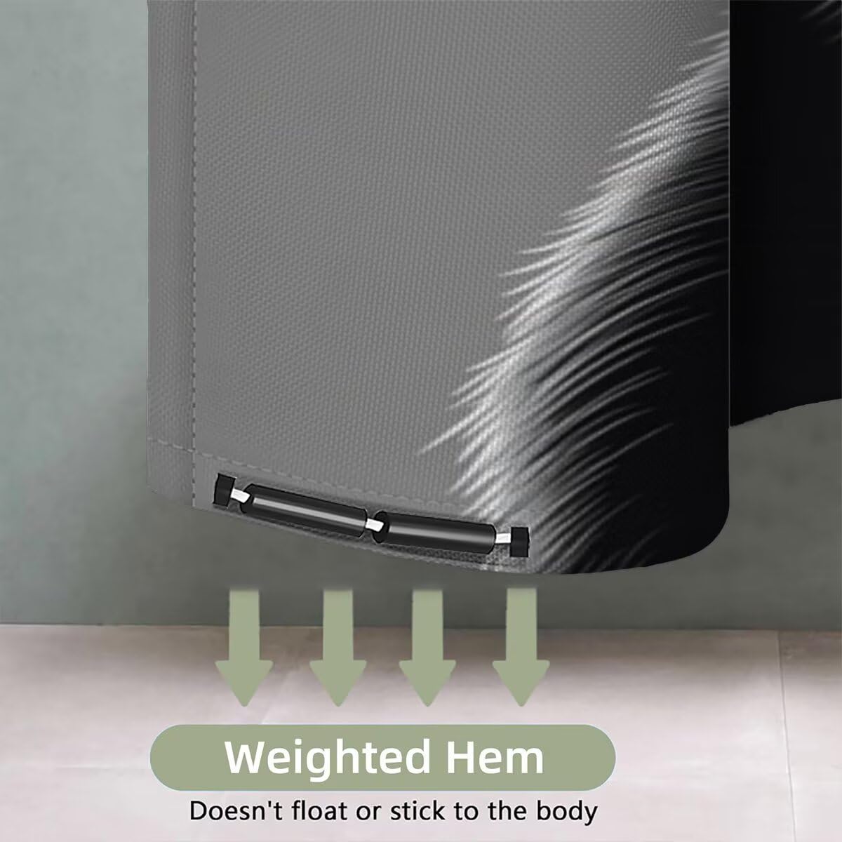 Grau Duschvorhang 240x200, Duschrollo mit 12 Duschvorhang Haken, Katze Shower Curtains Beschwerter Saum, Waschbar Polyester Stoff Wasserdicht Extra Lang für Badewanne Badezimmer Deko, Geschenke -4631