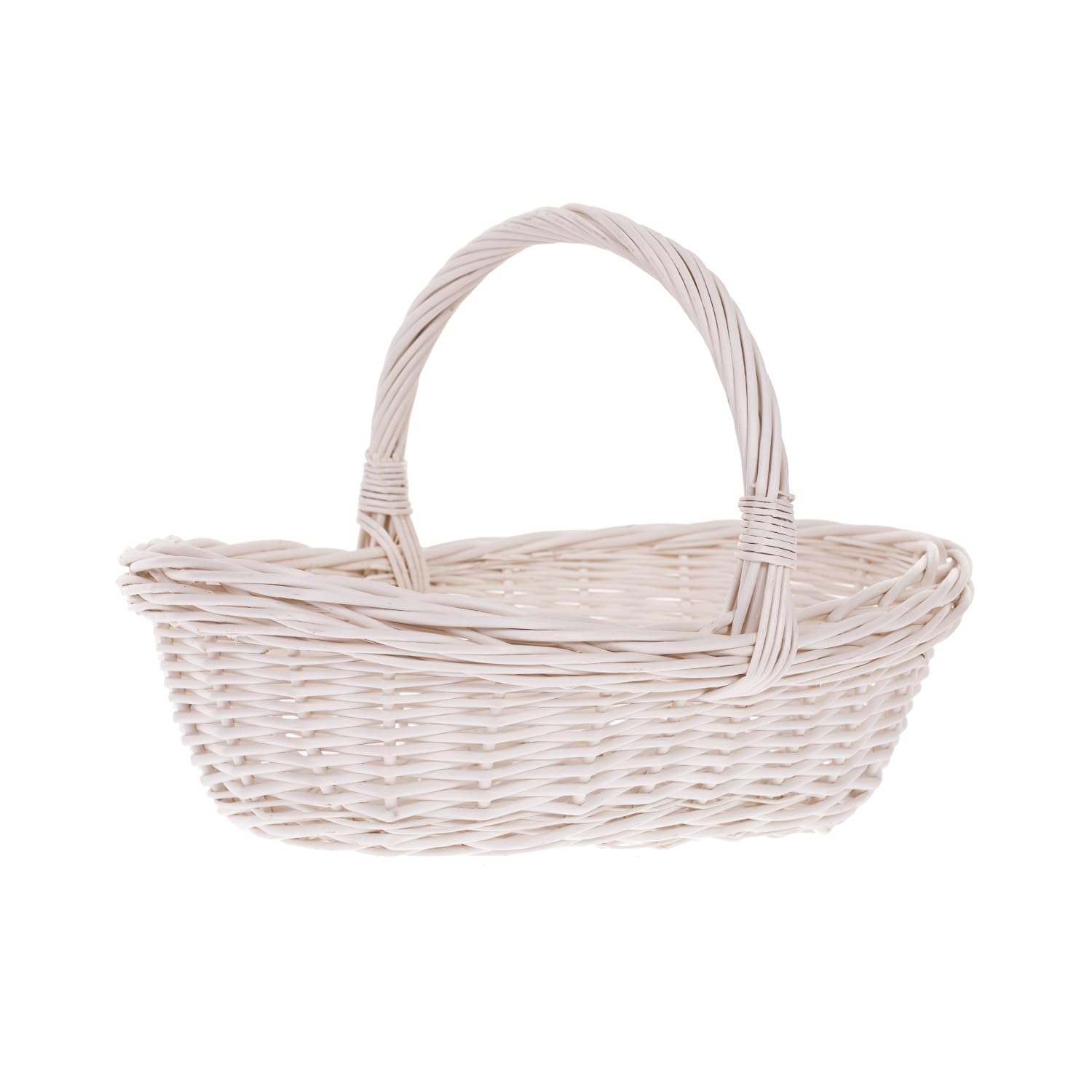 e-wicker24 Panier en osier blanc avec anse, panier à provisions,gondole, panier mariage, bateme, baby shower,basket ovale de courses (Crème)
