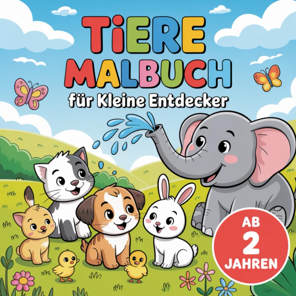 Tiere Malbuch ab 2 Jahren: 50 große Tierkinder-Motive zum Ausmalen für Forscher und Entdecker: - Fördert Kreativität und stärkt die Feinmotorik