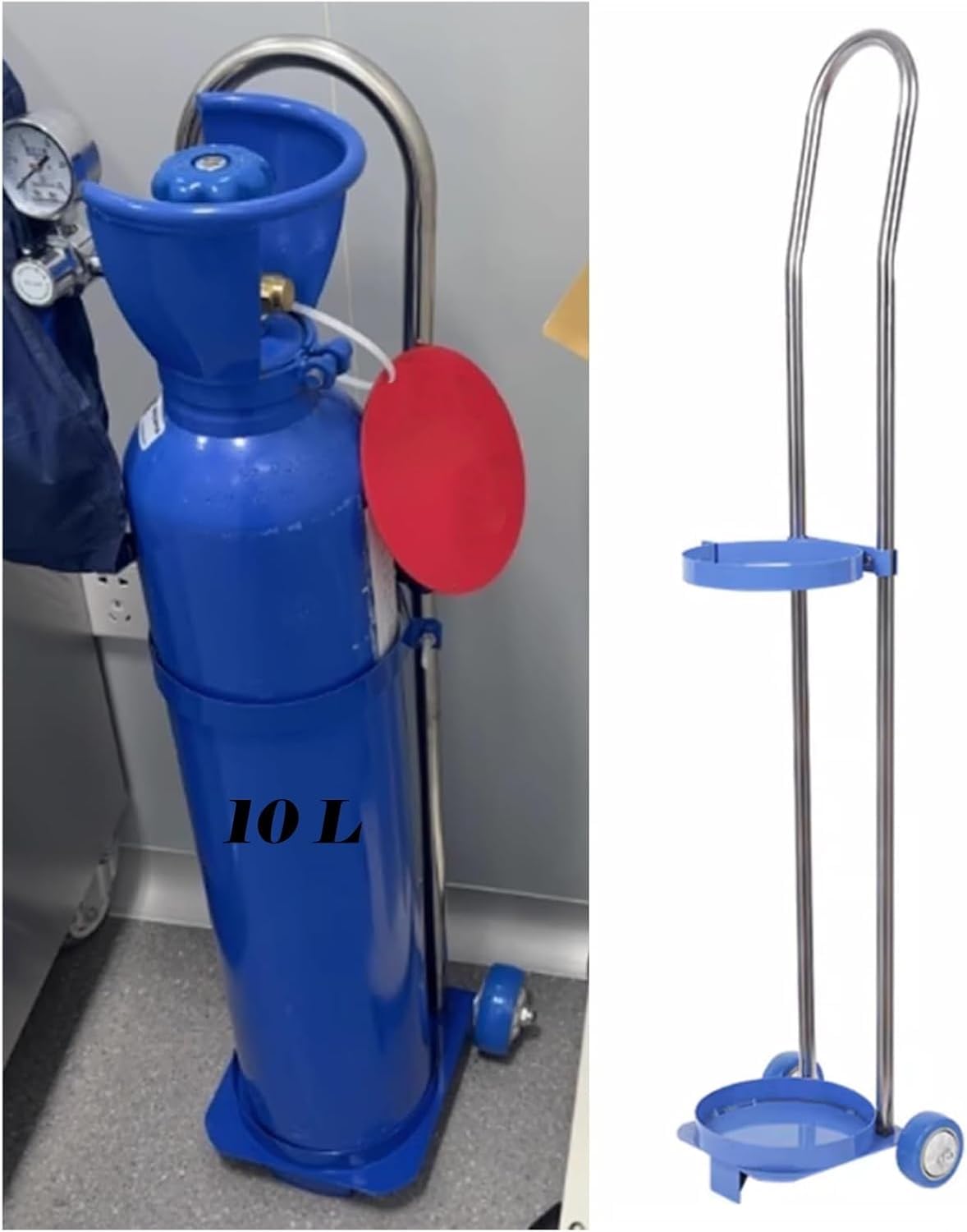 GTHTUHFD Oxygen Cylinder Cart, Oxygen Tank Cart, Stainless Steel Cylinder Cart, Portable Cylinder Trolley With Fixed Ring & 2 Rubber Swivel Casters,Silver-31.5 inch