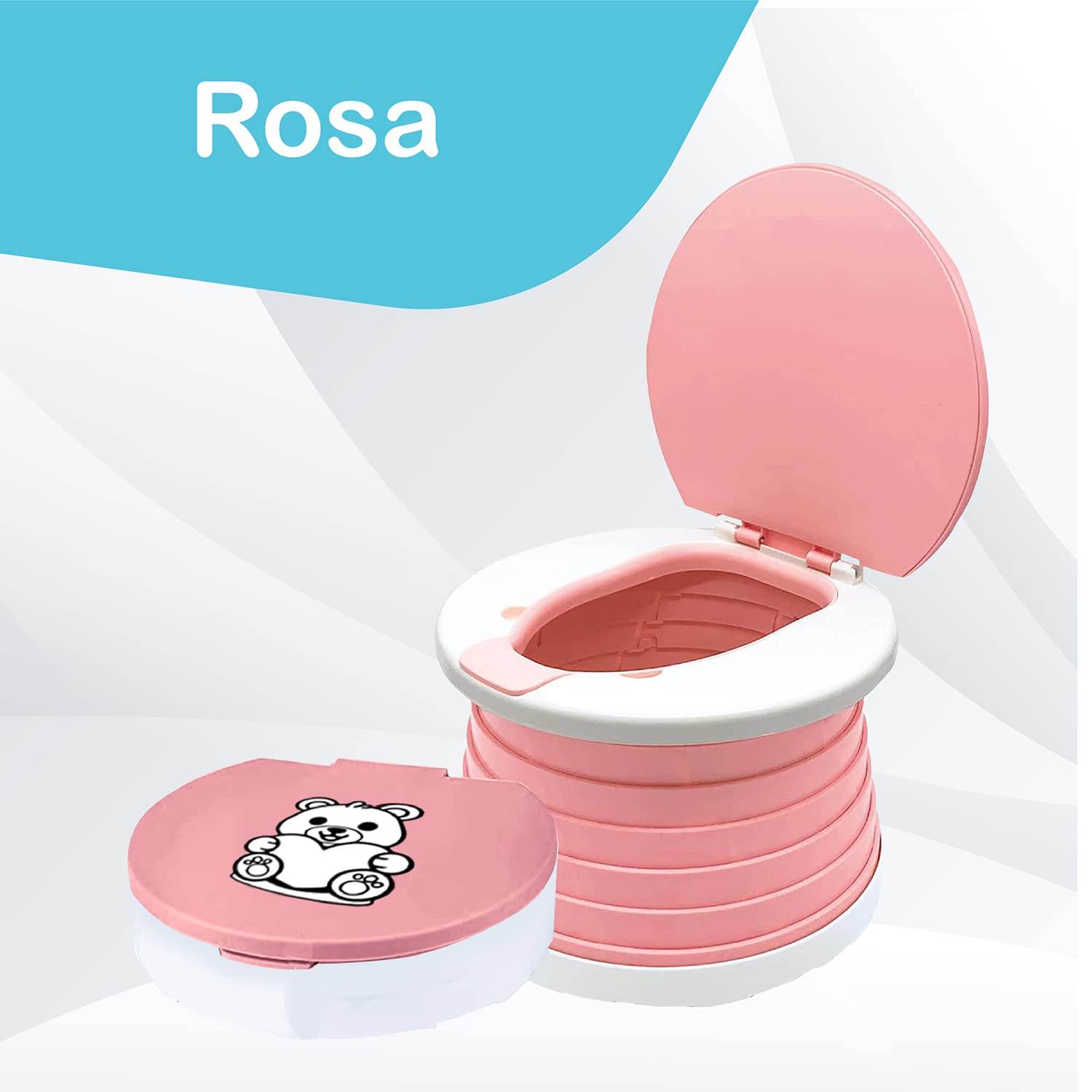 POTTY, Originale, Vasino Portatile per Bambini da Viaggio, Pieghevole con Sacchetti Usa e Getta, Vasino Bambini, ROSA