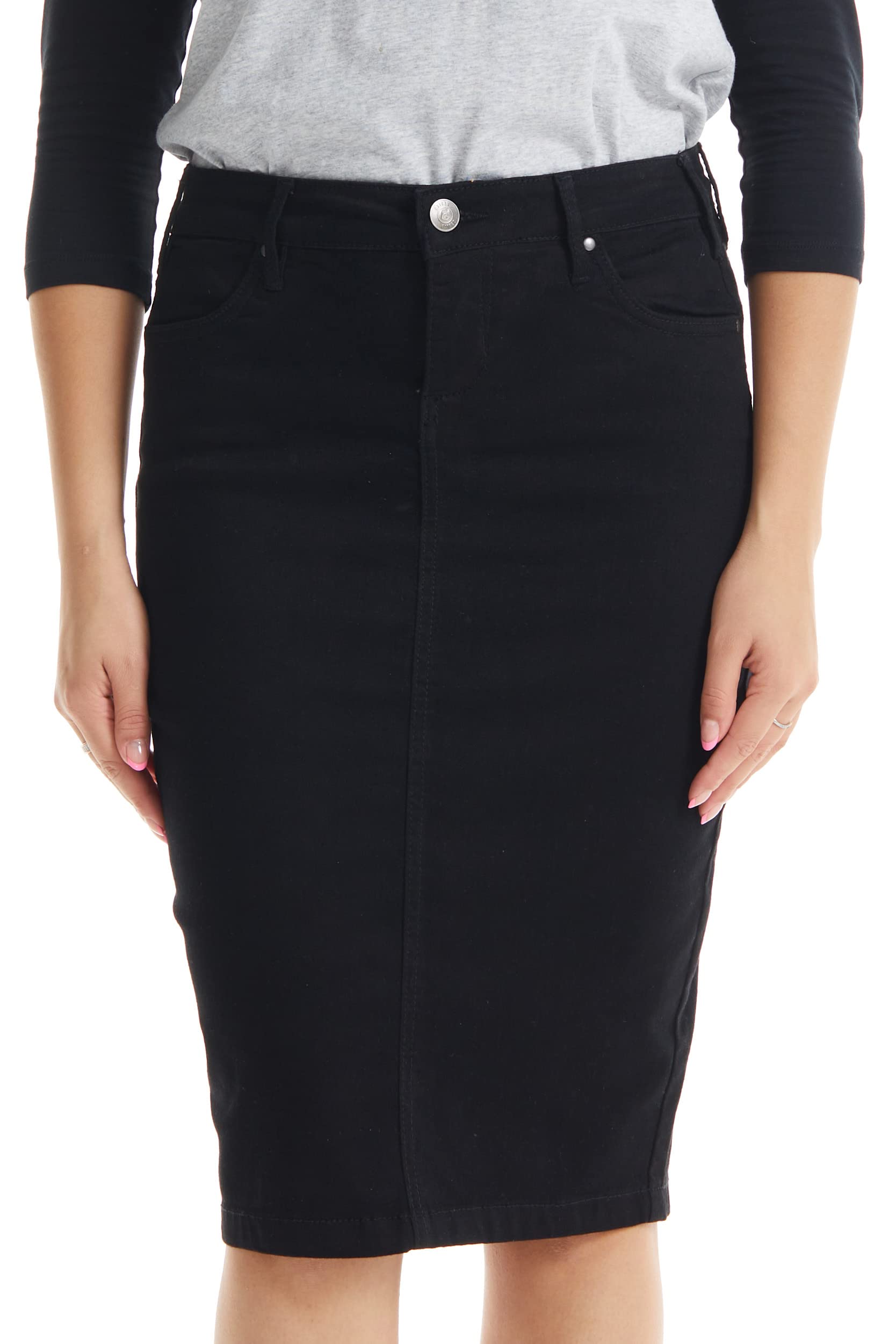 ESTEEZ Womens Slimming Denim Pencil Skirt with Tummy Control Panel Miami