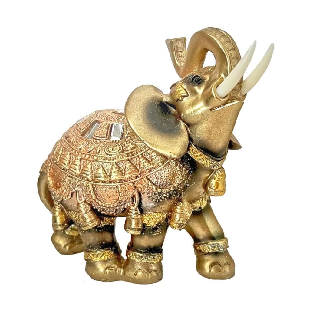Kalttoy Golden Vintage Elephant Statue Resins Figure Fengshui Collectible Decors