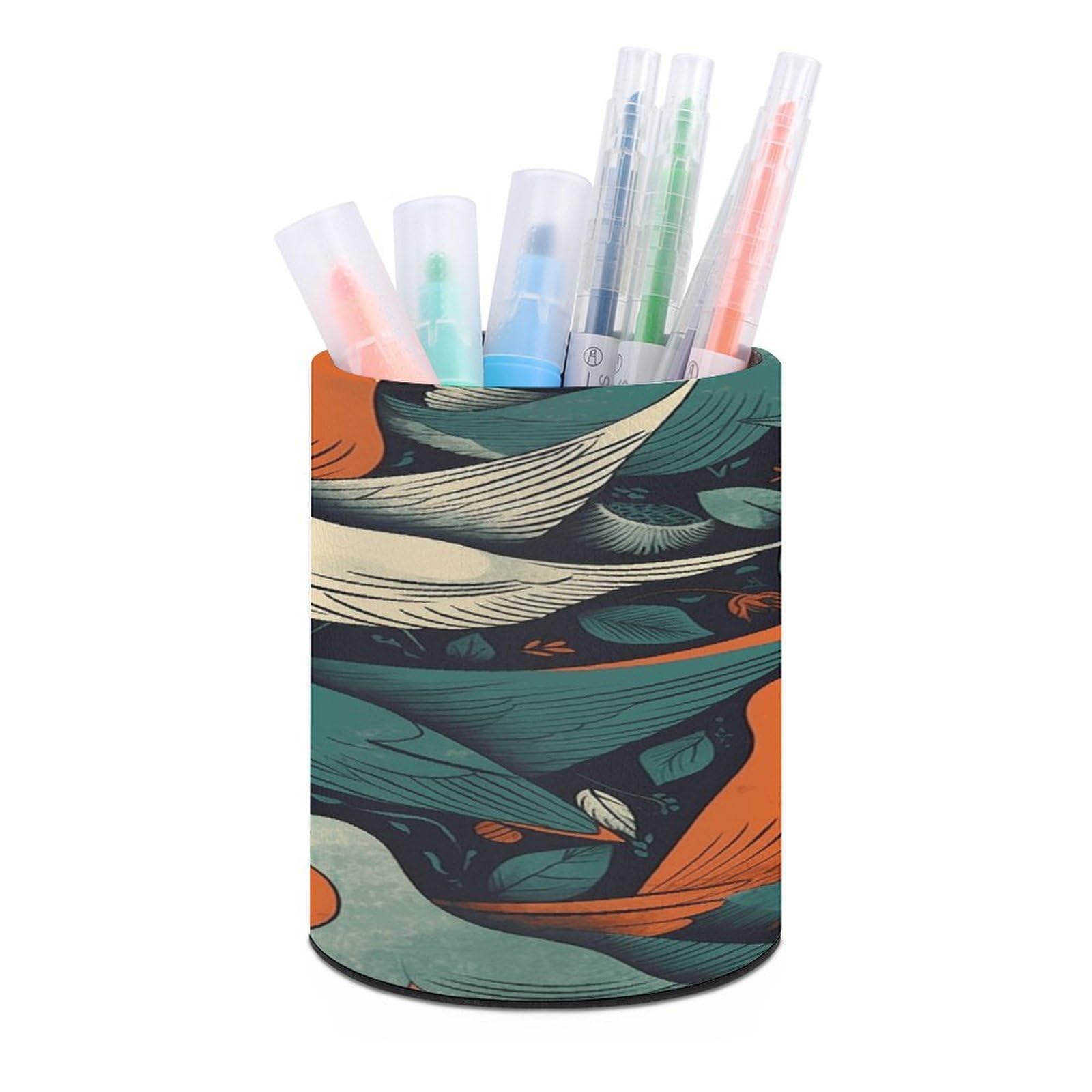 VstaDank Flock of Birds Pen Holder Leather Pencil Cup Round Pencil Holder for Desk Organizer Personalized Pen Cup Fashion Pen Organizer Makeup Brush Holders for Office Home&Gift