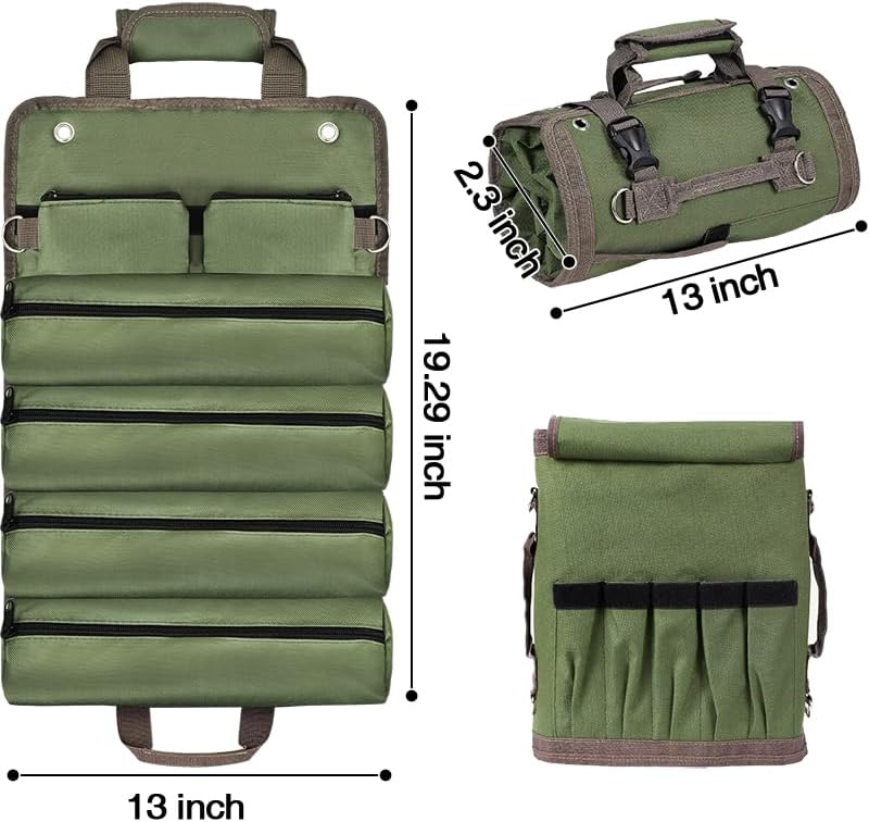 Miniatura 2 de Bolsa de herramientas enrollable, organizador de bolsa de herramientas con 2 pequeñas bolsas desmontables con cremallera. El rollo de herramientas