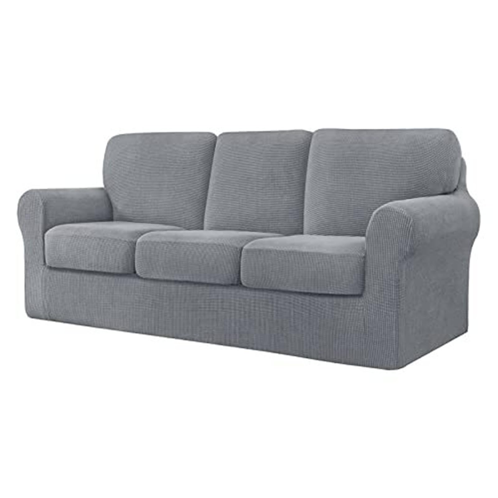 Housse de canapé extensible gris clair pour un salon familial propre