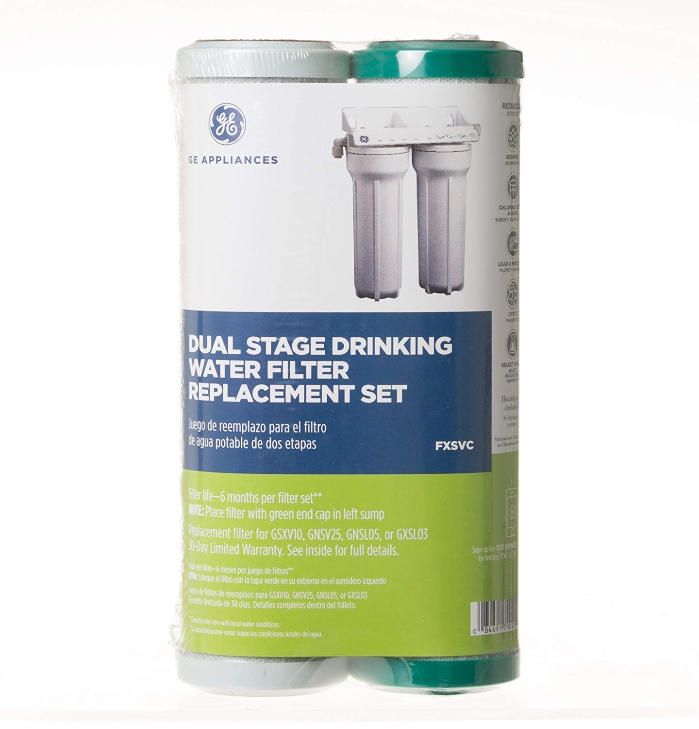 GE FXSVC Under Sink Water Filter, Replacement for Water Filtration System, Twice-Filtered Water, Reduces Sediment & Other Impurities from Water, Replace Every 6 Months, 2 Filters