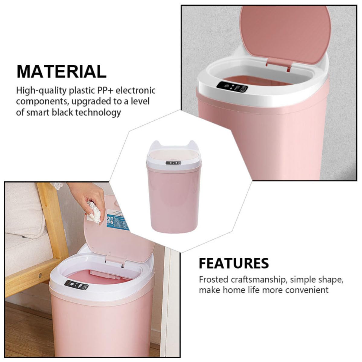 SEWACC Papelera Sensor, 17l, Pp, Apertura Automática, Rosa