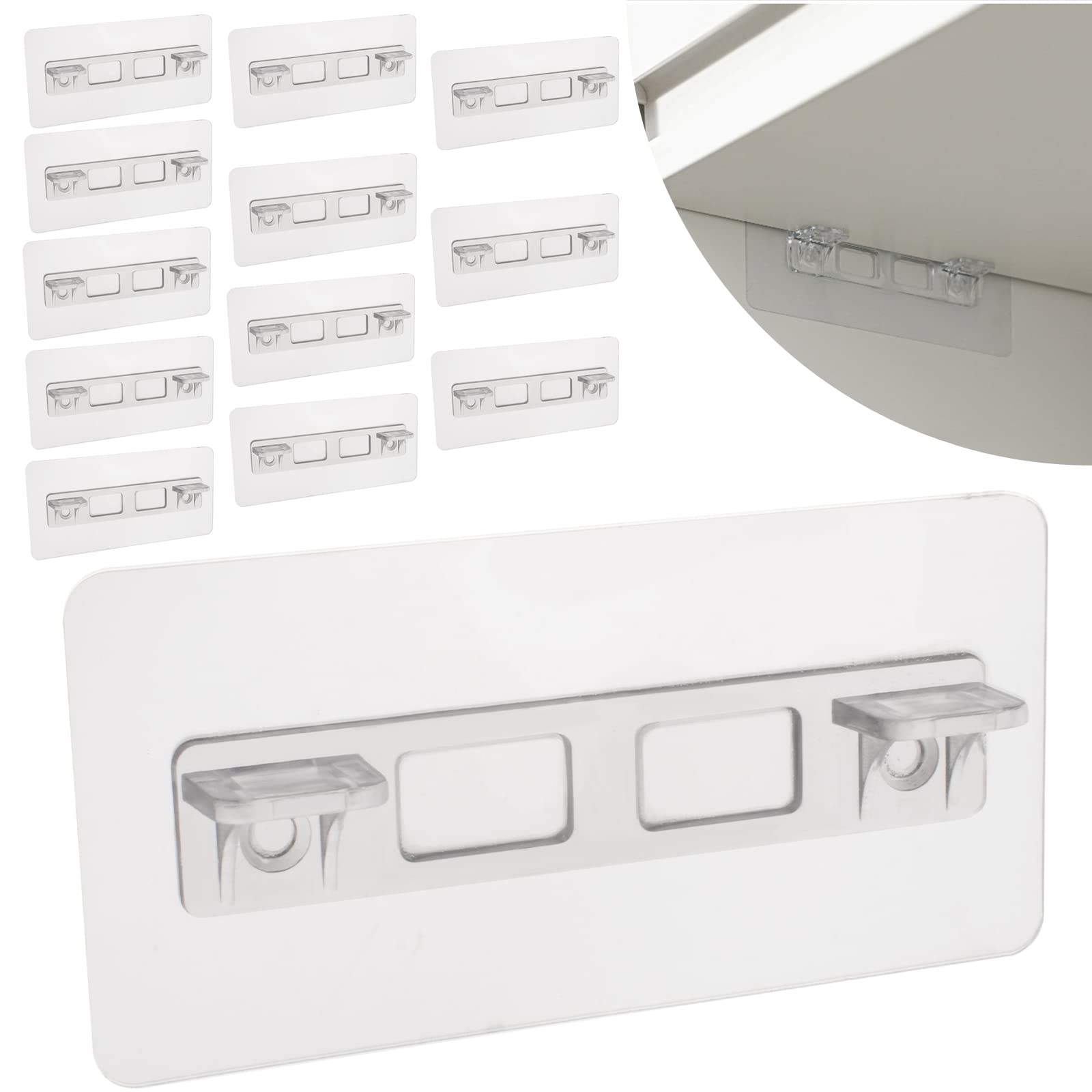 12 Pcs Punch Free Shelf Support Pegs Self Adhesive Shelves Clips No Drill Shelf Bracket Holders Pin for Kitchen Cabinet Book Shelves Closet Clapboard Layer (2-Pegs)
