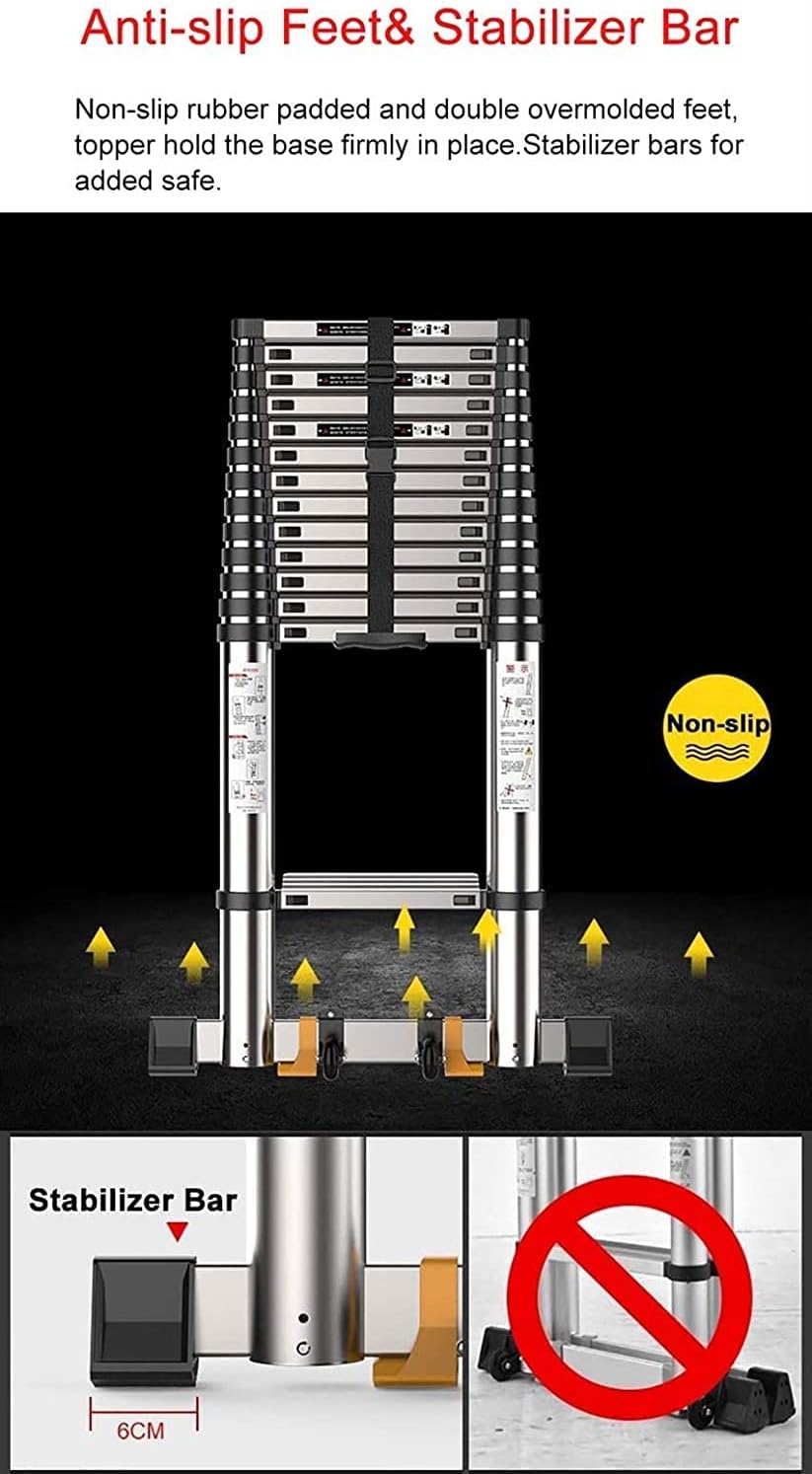 Tallest 5.5m/7m Aluminium Telescopic Ladders with Stabilizer Bar， Heavy Duty Climb Extension Ladder， for Roof Pole Building Maintenance (Size : 4.7m/15.5ft) Star of Light