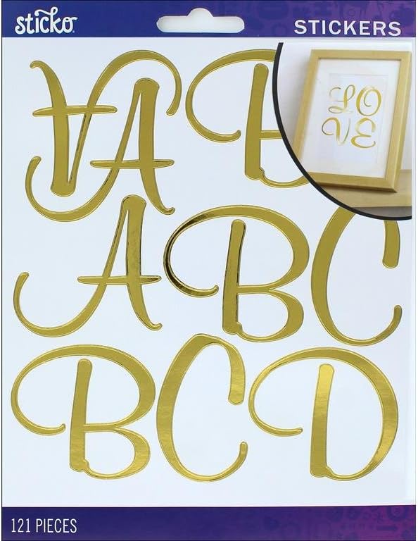 EK Success Sticko Sticker Alpha-Script-Extra Large-Gold-Foil (121 Pieces) 52-90209, Other