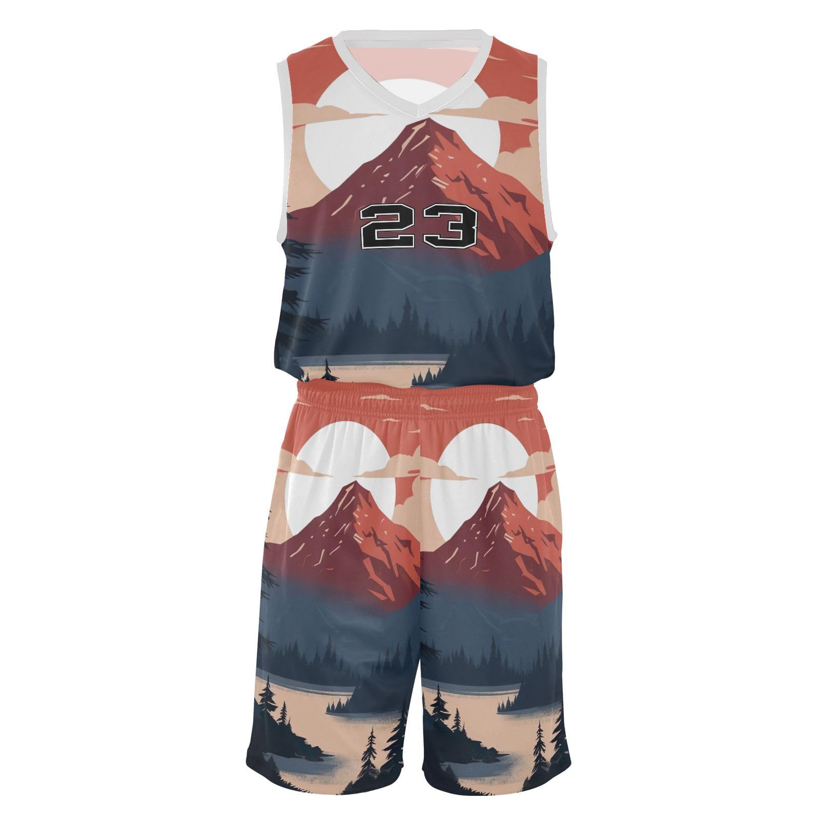 FLildon Mountain Moon Landscape Boys Basketball Jersey Set Tank Top Shorts Tracksuit Sport Training Suit for Kids, S