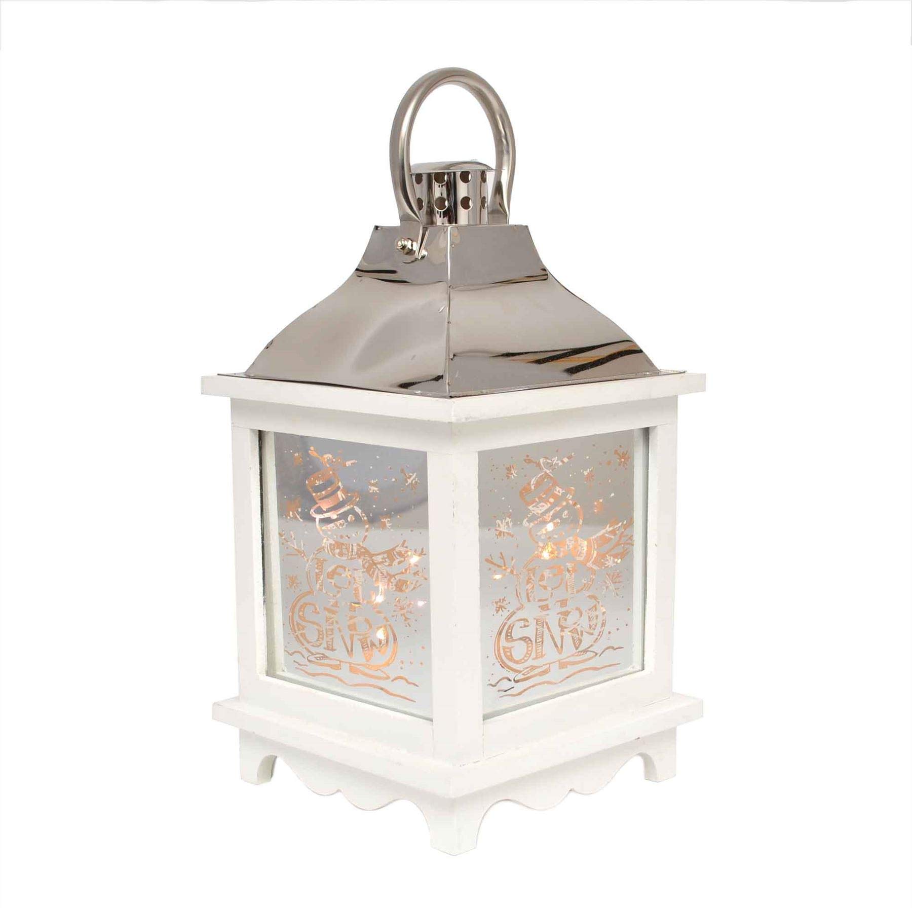 Shatchi Pre Lit White Wooden Let It Snow Christmas Lantern