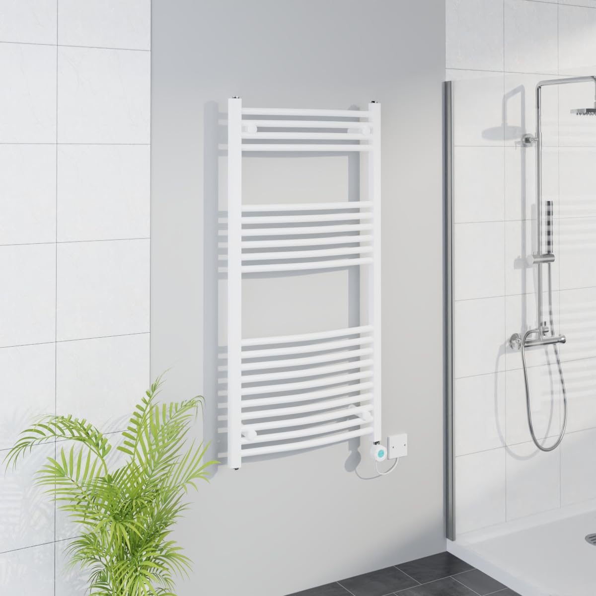 Warmehaus WiFi Electric Curved Heated Towel Rail Timer 1200x600mm White