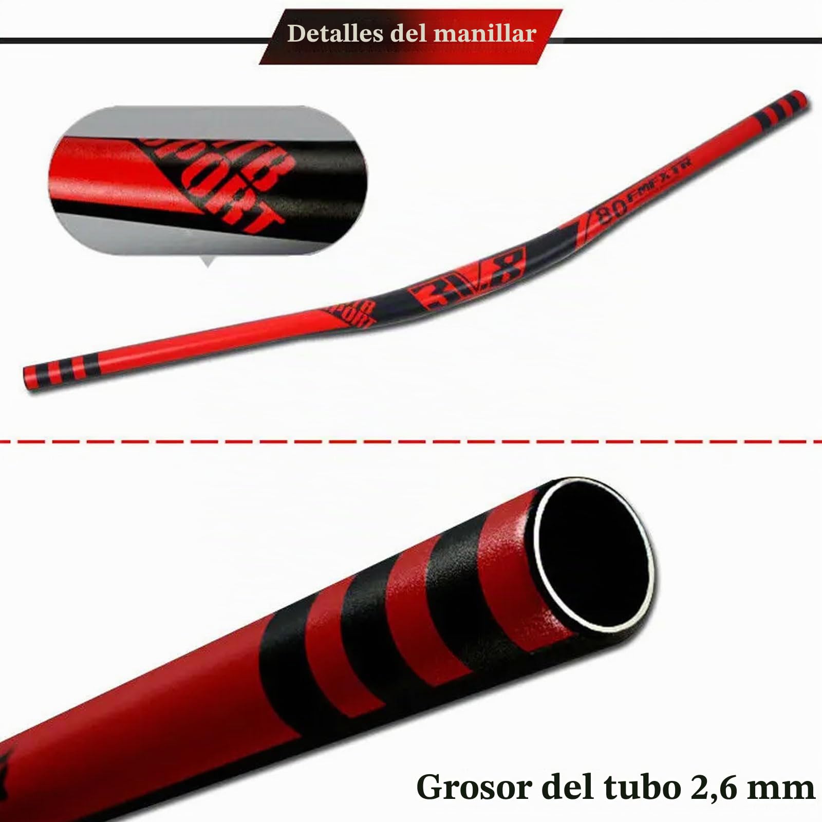 YLME Manillar De Bicicleta De Montaña, Manillar MTB De Aleación De Aluminio De 31,8 Mm, Manillar De Bicicleta En Forma De Golondrina para Ciclismo De Montaña BMX