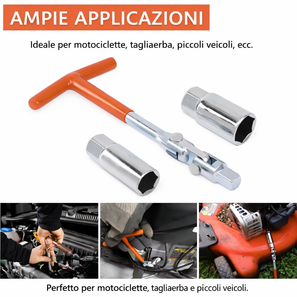 topolenashop Chiave Candela Universale 16 mm 21 mm con Snodo Professionale e Impugnatura a T – Set 3 Pezzi in Acciaio Cromato per Auto Moto Scooter – Chiave Candela Snodata | 201612