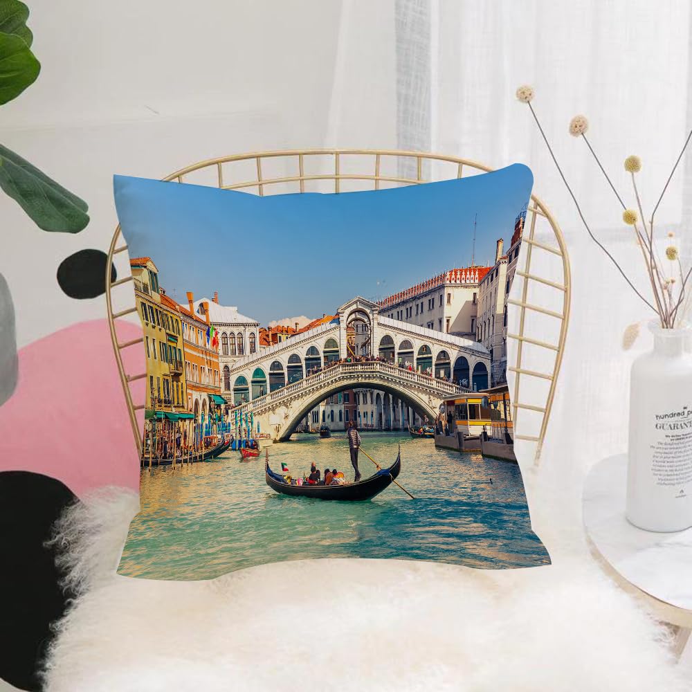 HYOSXW Cushion Cover,Throw Pillow Case Home Decorative for Living Room Bedroom Sofa Chair 16X16 Inch,Gondola near Rialto Bridge in Venice, Italy,Pillowcase 40X40cm