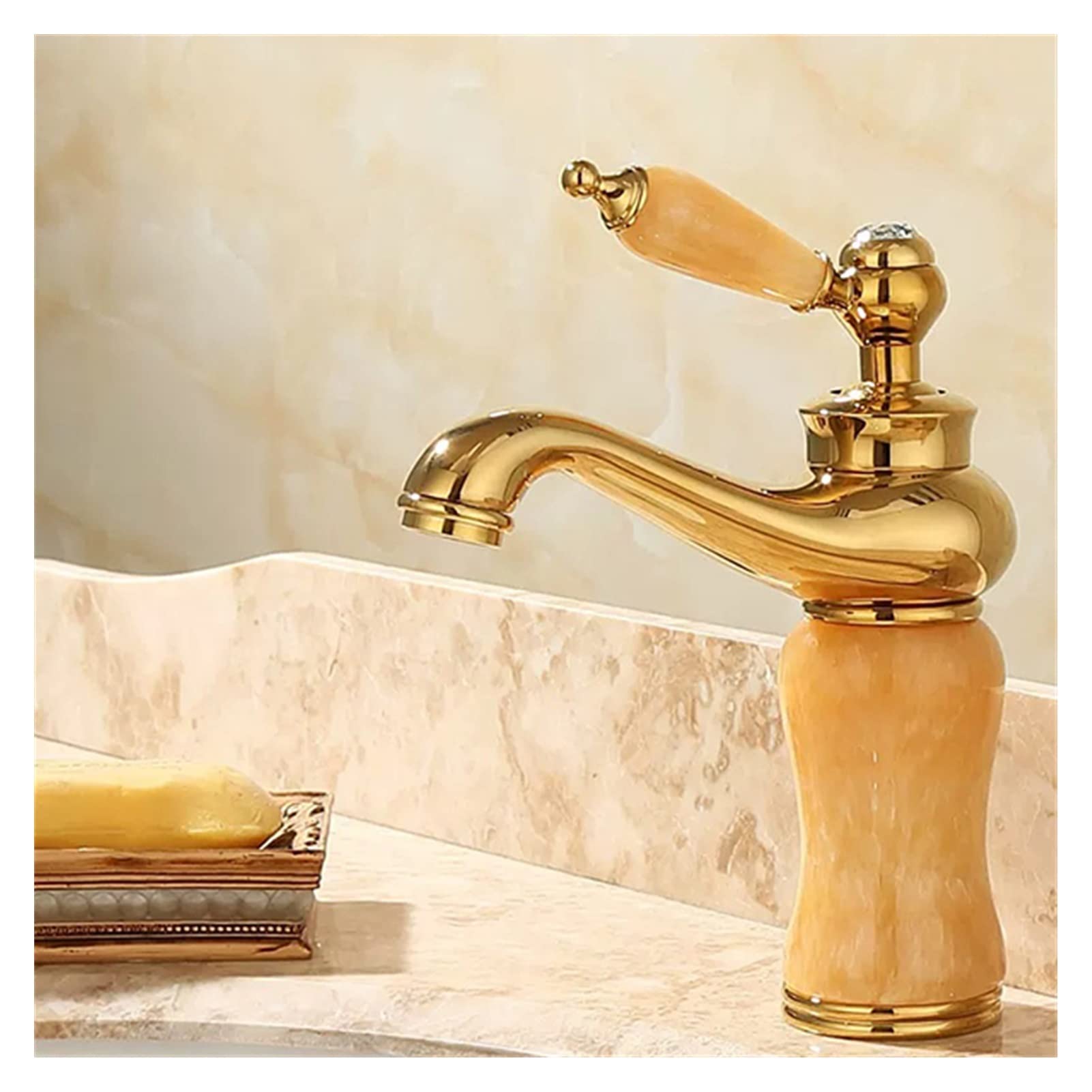 Mooilko Groen Bathroom Faucet Brass And Jade Faucet Bathroom Basin Faucet Sink Mixer Tap Gold Sink Faucet Bath Basin Sink Faucet Easy To Install(Groen)