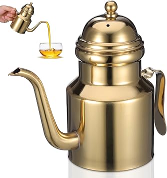 Cabilock Oil Dispenser Vinegar Dispenser Bottle Stainless Steel Oil Can Container with Handle for Kitchen Restaurant Cooking BBQ Golden