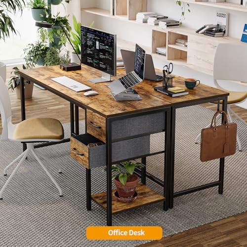 Image of CubiCubi Computer Desk with 2 Drawers, 47 Inch Small Home Office Desk with Storage Study Writing Table, Light Brown