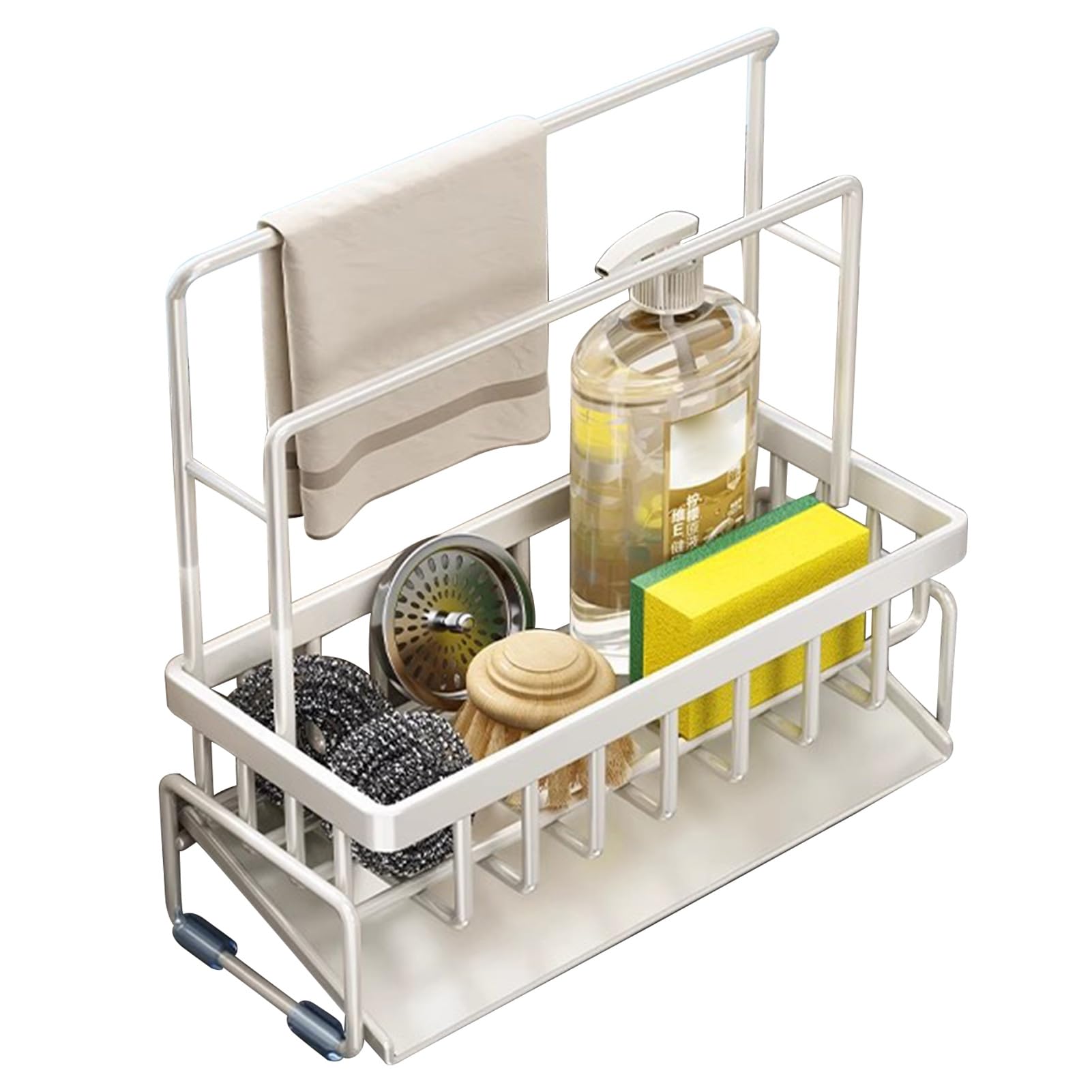 Glifora Drain Rack - Rustproof Carbon Steel Organiser with Detachable Drain Tray, Storage Rack for Kitchen Sink Sponges and Soap