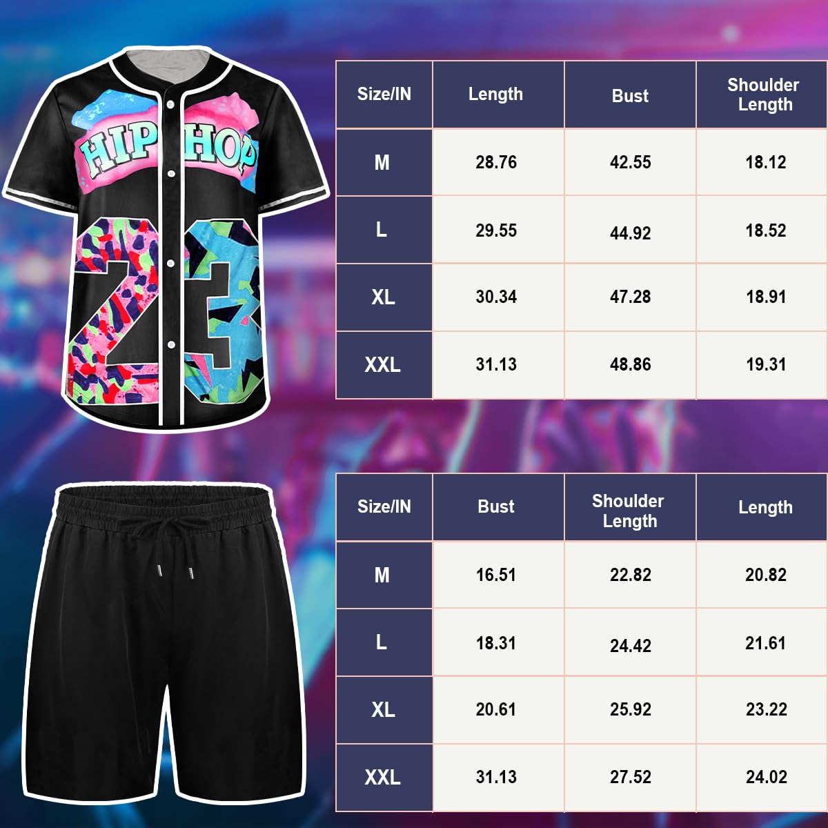 Costume da uomo anni '80 e '90, stile hip hop, maglia da baseball, camicia, pantaloncini, accessori rapper anni '90