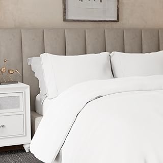 COLOR SENSE Juego de edredón de 100 % algodón tamaño King, color blanco, juego de edredón de 3 piezas fresco y nítido (1 funda de edredón y 2 fundas de almohada) con cierre de botón