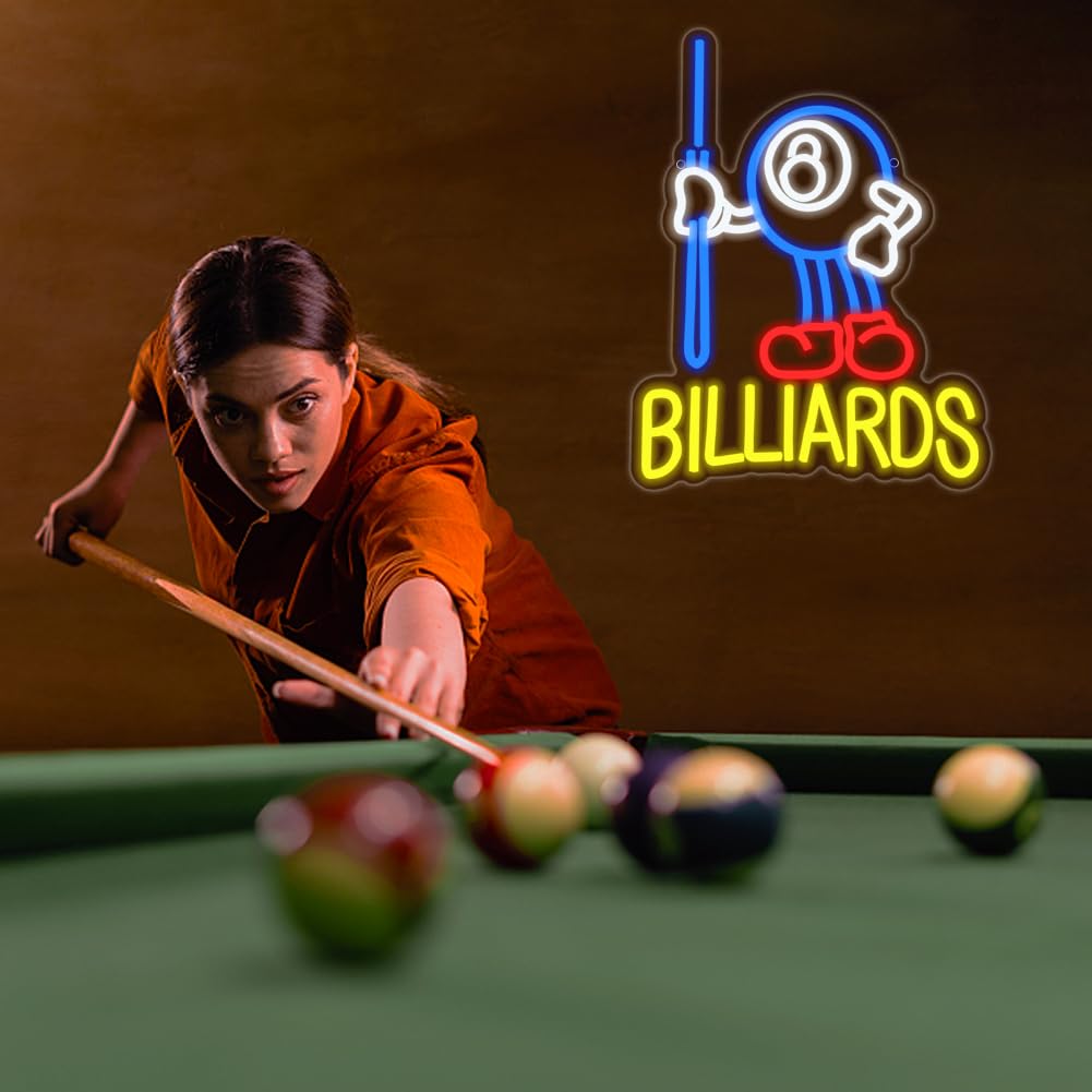 Billiards Neon LED Letreros de Neón Alimentado por USB con interruptor Adecuado para bares, fiestas, salas de billar, decoración de paredes, luces de neón