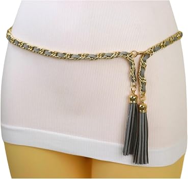 Women Gray Fabric Fashion Belt - Skinny Band Hip Waist Gold  display picture 3