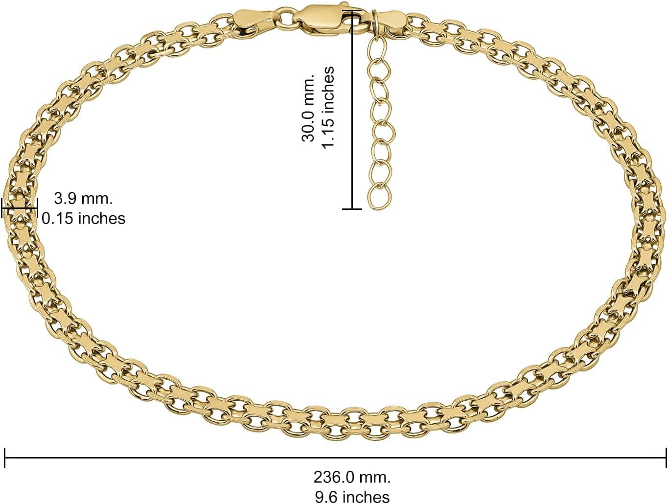 Hoops & Loops 925 Sterling Silver Bismarck Link Design Chain Anklet Ankle Bracelet for Women Teen Girls Men