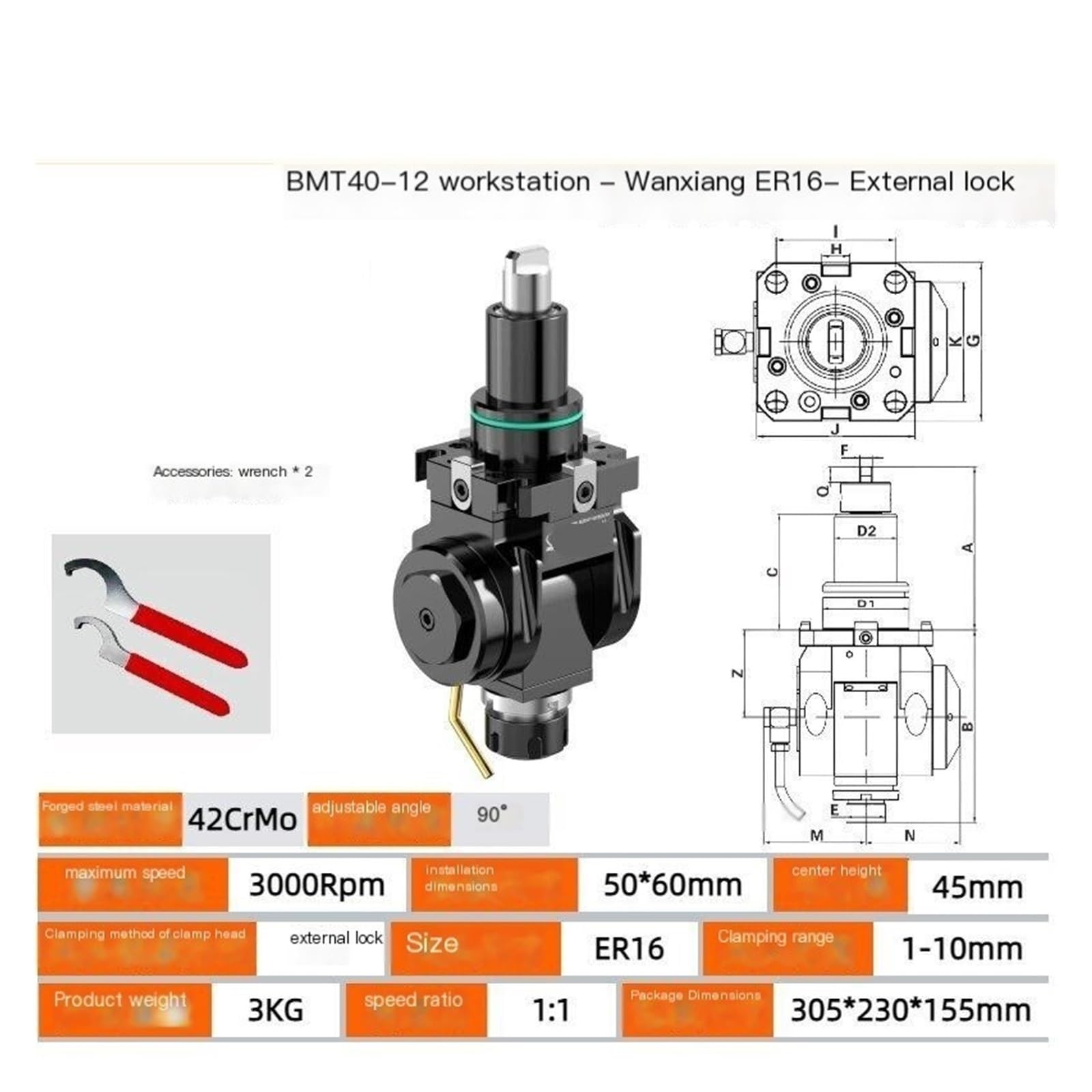 BMT40-65 Portaherramientas motorizado universal ER16/20 Bloqueo exterior 12 estaciones