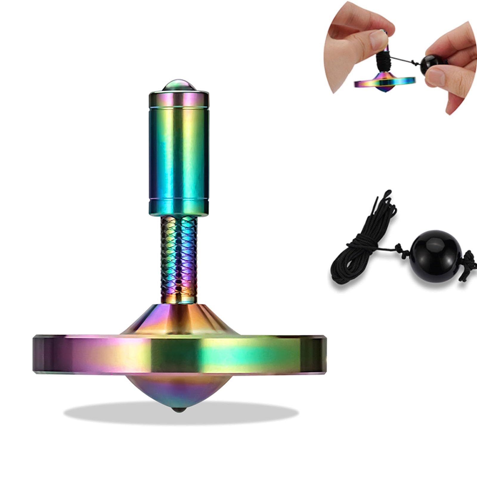 Precision Spinning top with String, High Performance Stainless Steel Metal Anty-Gravity Desktop Gyro Toys, Amazing Spin Time Up to 15 Minutes, Efficiently Waste Your Time (S, Colorful)