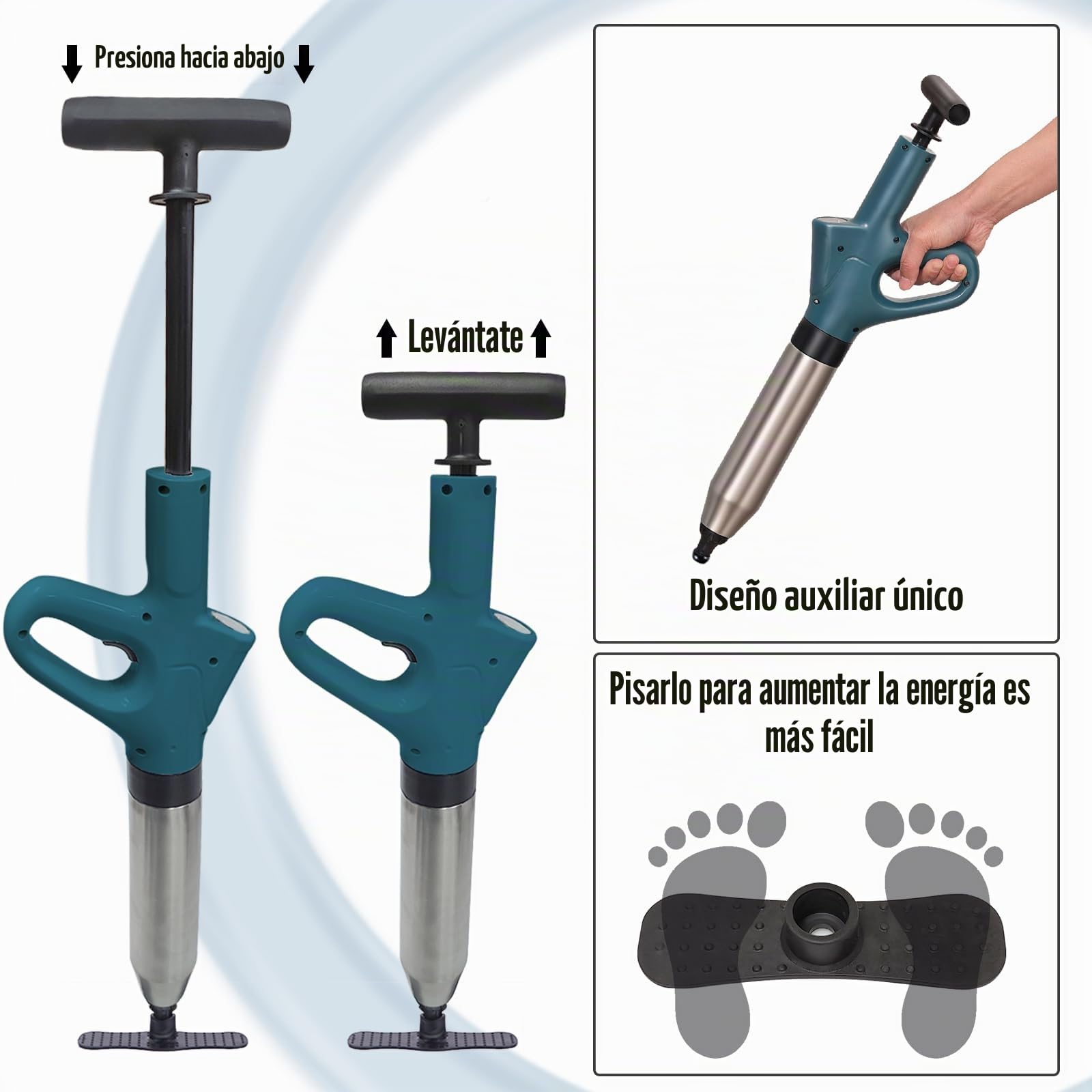 Desatascador WC, Desatascador Tuberias a Presion con barómetro, Desatascador de Inodoro con Cuatro Ventosas Diferentes Adecuado para Cuartos de Baño Inodoros Lavabos (Azul)