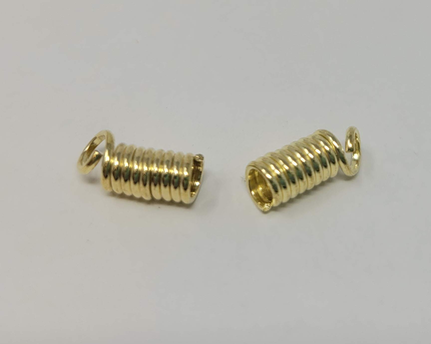 Gold Brass Coil Crimp Spring Ends Caps Connectors for Jewelry Cords, 4mm x 10mm (Pack of 50)