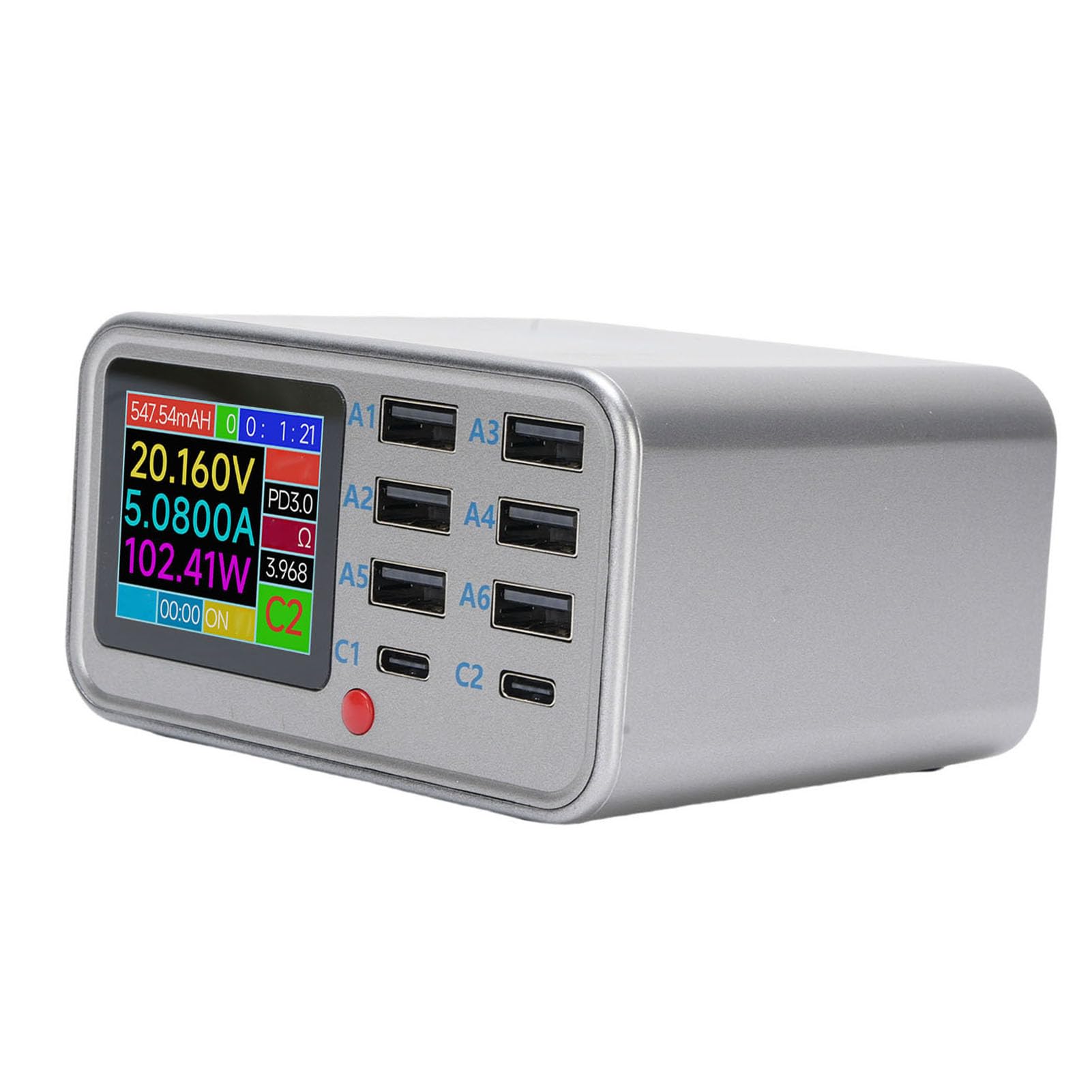 Stazione di Ricarica USB da 100W 8 Porta con Ricarica e Display Wireless - Hub di Carica Rapida QC3.0 PD per Tablet di Telefoni Multipli (uscita Ax (Spina europea)