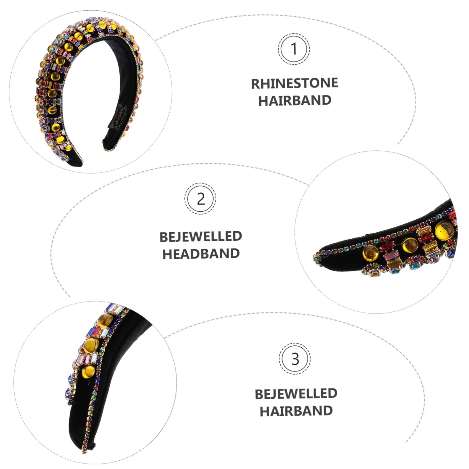 Diadema Ancha Acolchada Gemas de Imitación y Cristal para Niñas y Mujeres, Accesorio Pelo Diseño Vintage y Sujeción Firme para Ocasiones Obsequios y Uso Diario