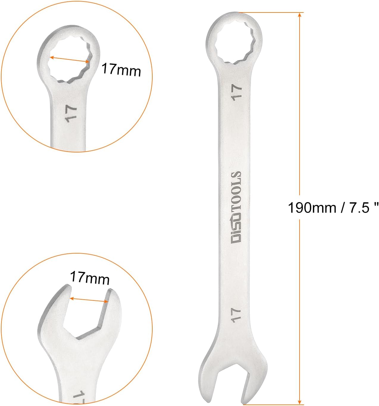 HARFINGTON 3pcs Thin Combination Wrench Metric 17mm Torx Ended Box 15 Degree Offset Open End Stainless Steel, Silver Tone