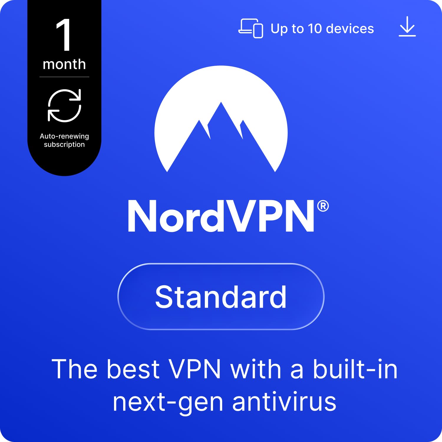 NordVPN Standard, 1 Month, 10 Devices, Best VPN, Next-Gen Antivirus, Amazon Subscription