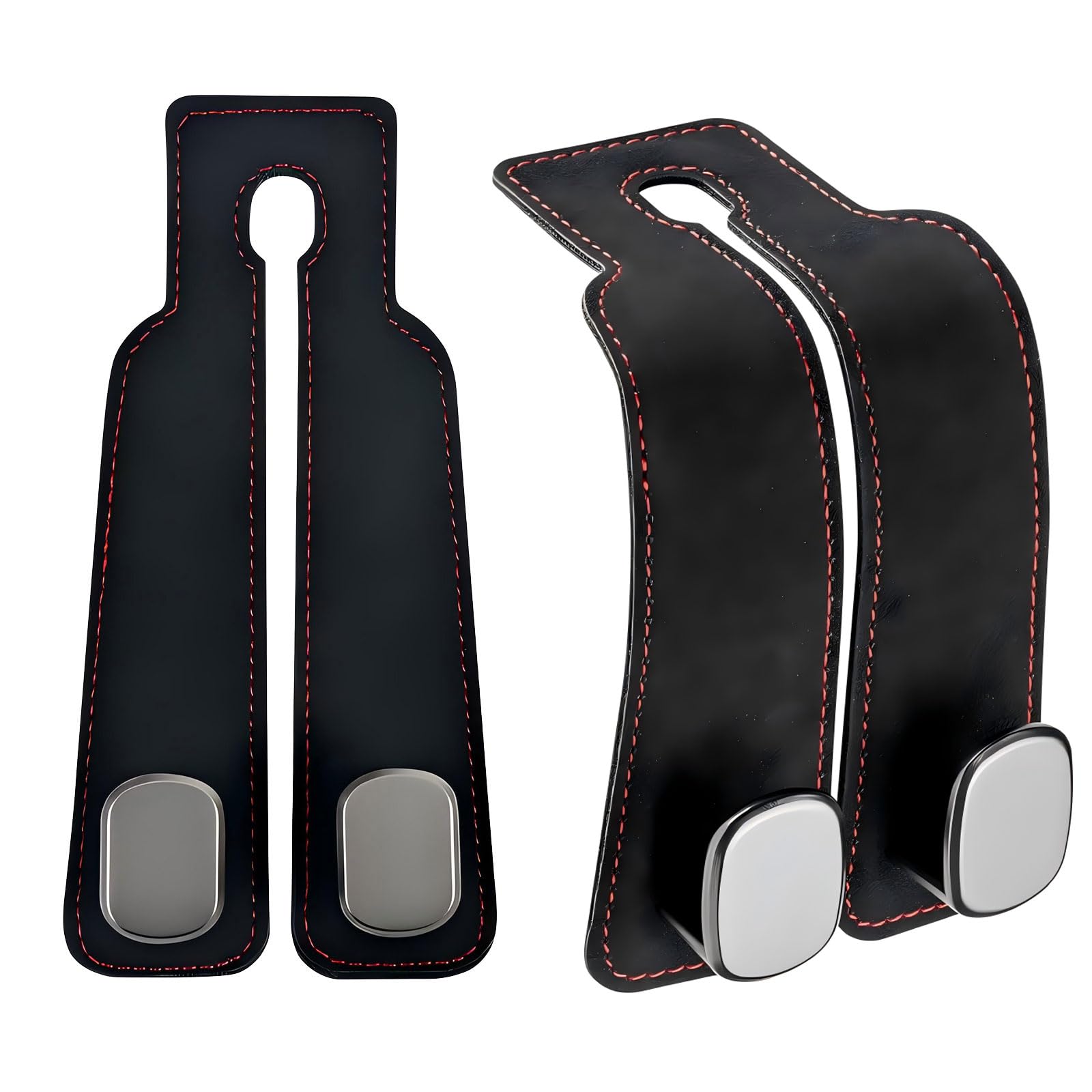 Car Seat Headrest Hook, Back Storage Double Hook Holder for Convenient Storage, Purse Hook, Leather Hook (Black 2 Pack)