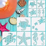 9Pcs Mermaid Sea Turtle Jellyfish Dolphin Skeleton Fish Stencils Sea Animal Tropical Template Hawaii