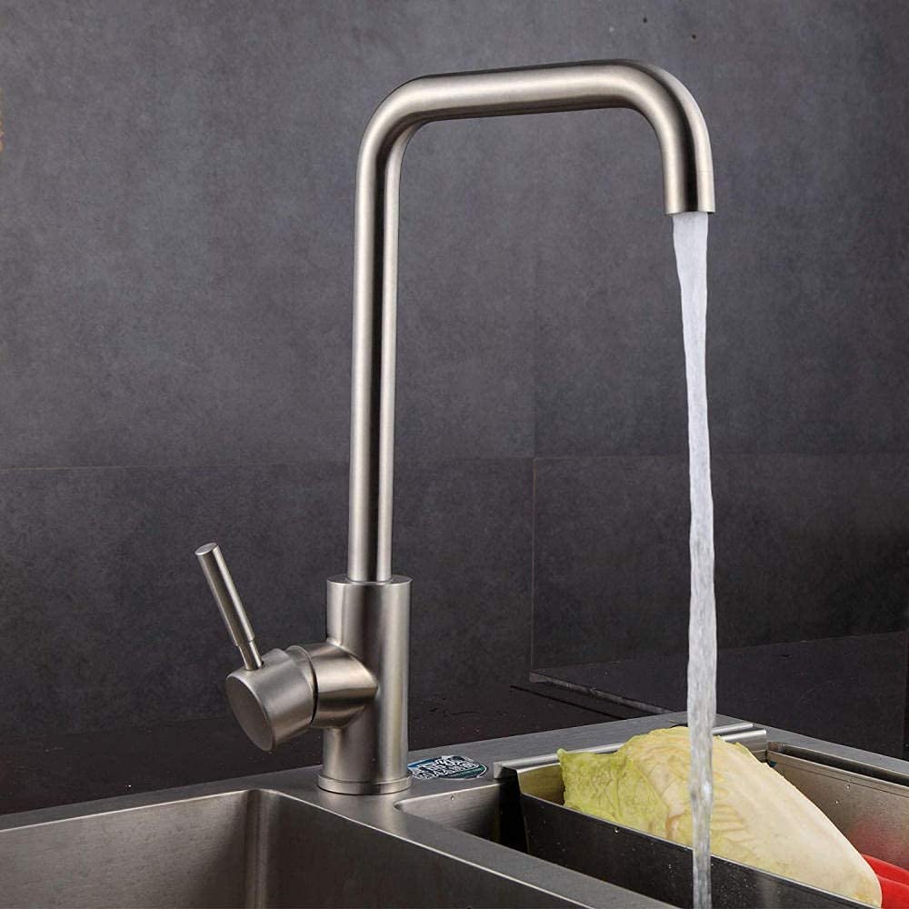 Grifo de lavabo plateado en acero inoxidable para agua fría y caliente