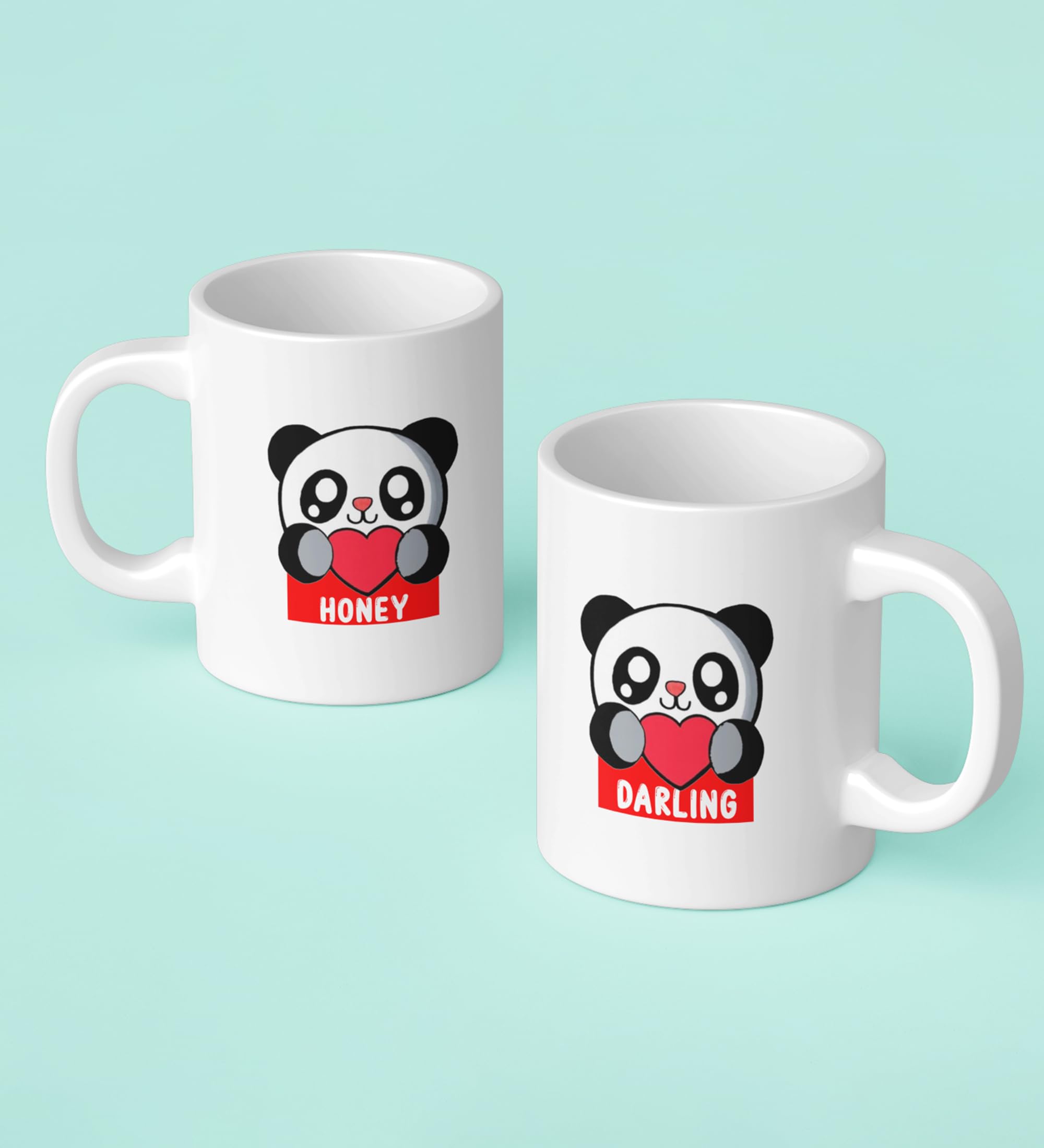 Yellow Orrange Lover Panda Couple Printed 250ml Ceramic Coffee Mugs 3