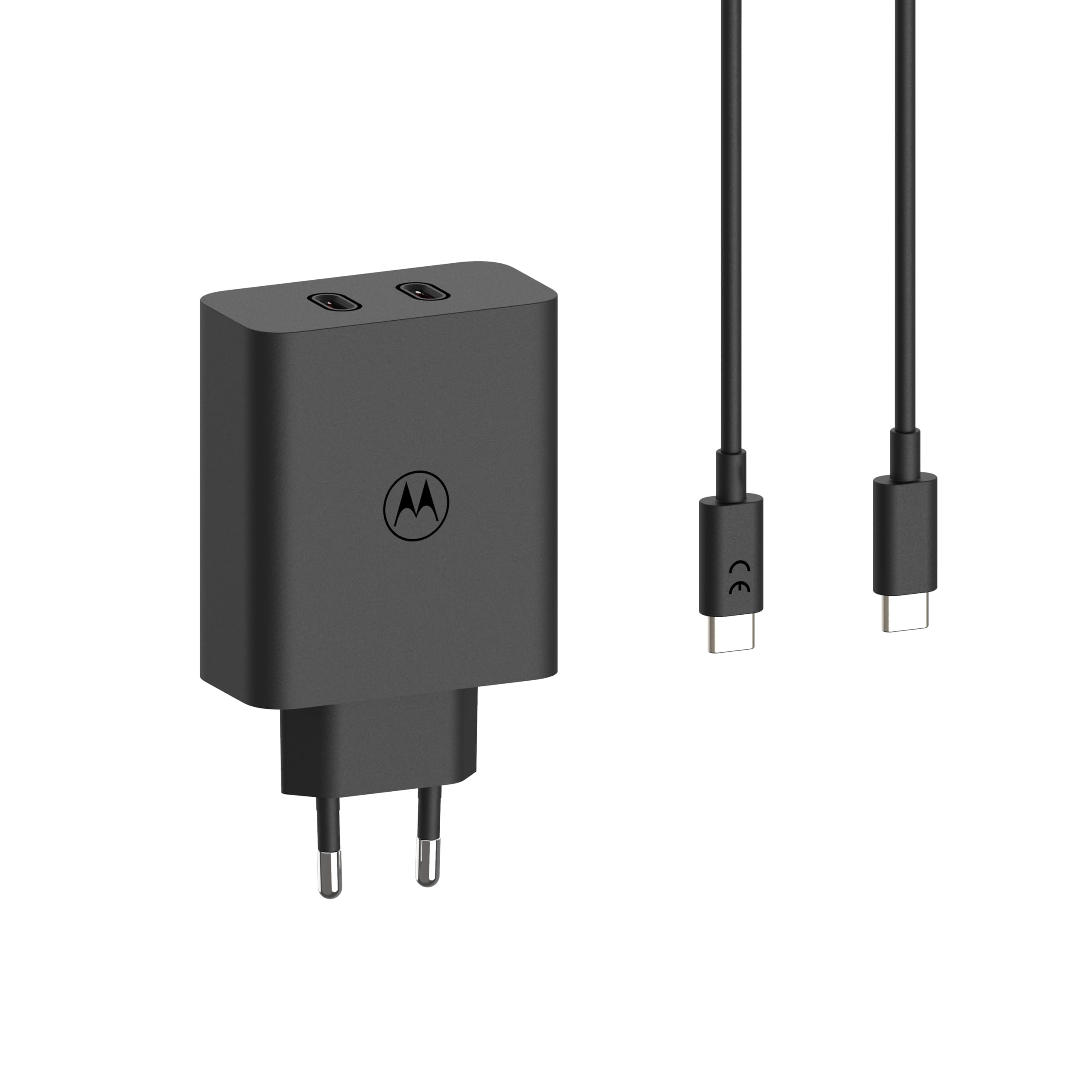 Chargeur de téléphone portable Motorola Turbopower - 125 W avec deux ports USB-C, charge ultra rapide, câble de 1 m inclus, compact, sûr et efficace pour téléphones, tablettes et ordinateurs portables
