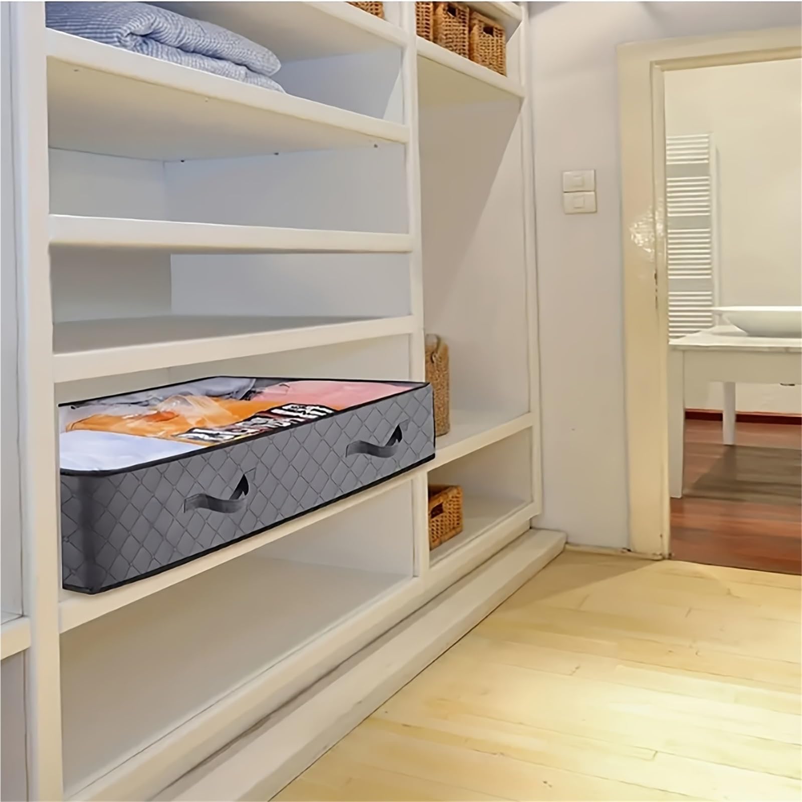 Organizador de sábanas Contenedores de almacenamiento debajo la cama, amplio edredones, a prueba polvo, ahorro espacio, práctica solución, organización del armario(2PC)