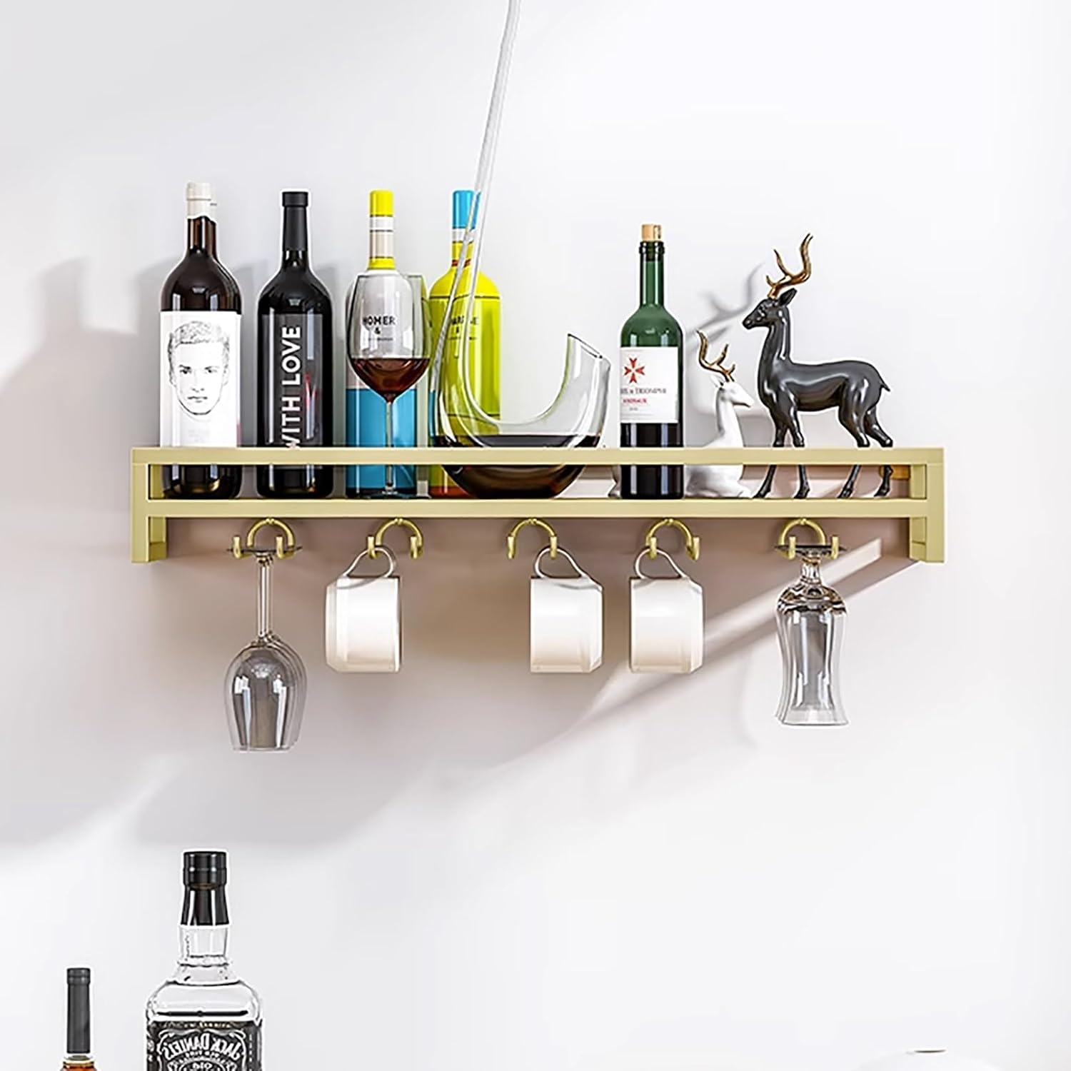 Wall Mounted Wine Rack with Stemware Holder Multifunctional Iron Bottle Storage for Champagne & Glasses Ideal for Home Bars & Restaurants Stylish Kitchen Decor