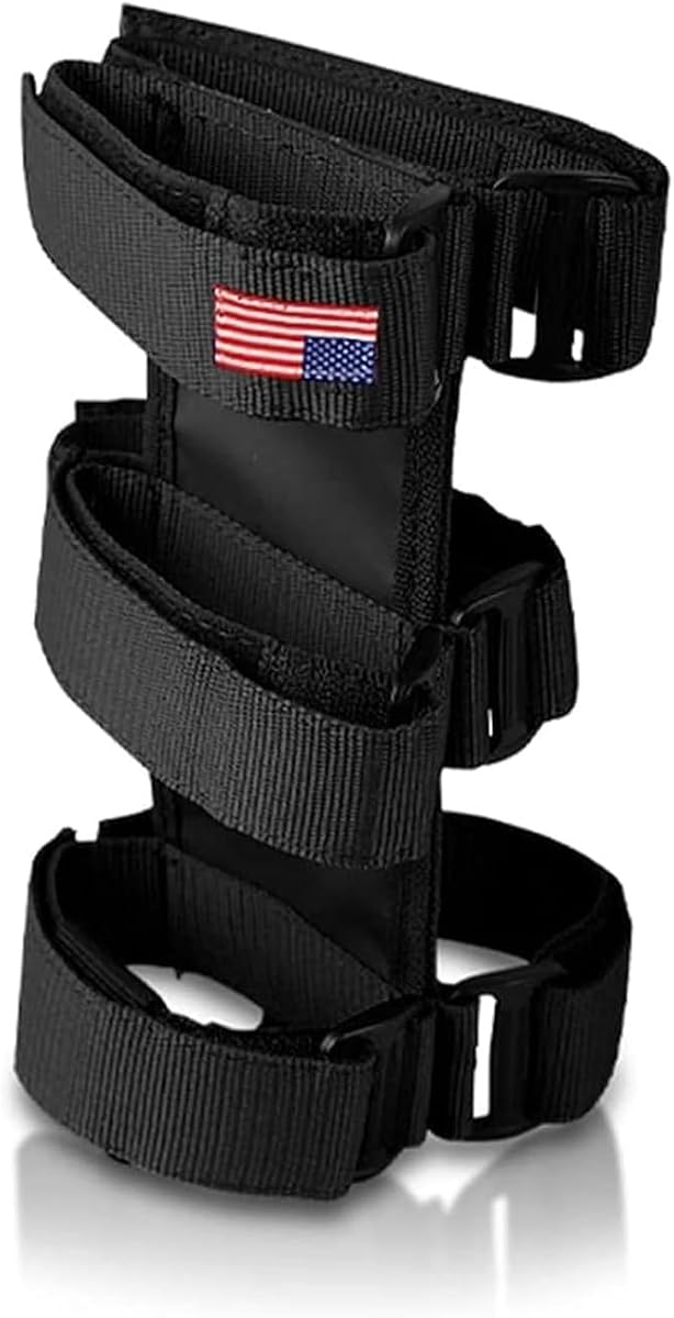 Car Fire Extinguisher Holder, Adjustable 3-strap Fire Extinguisher Fixed Belt, American Flag Pattern Heavy-duty Roll Bar, Compatible with Wrangler JK JKU TJ CJ Gladiator (Black)